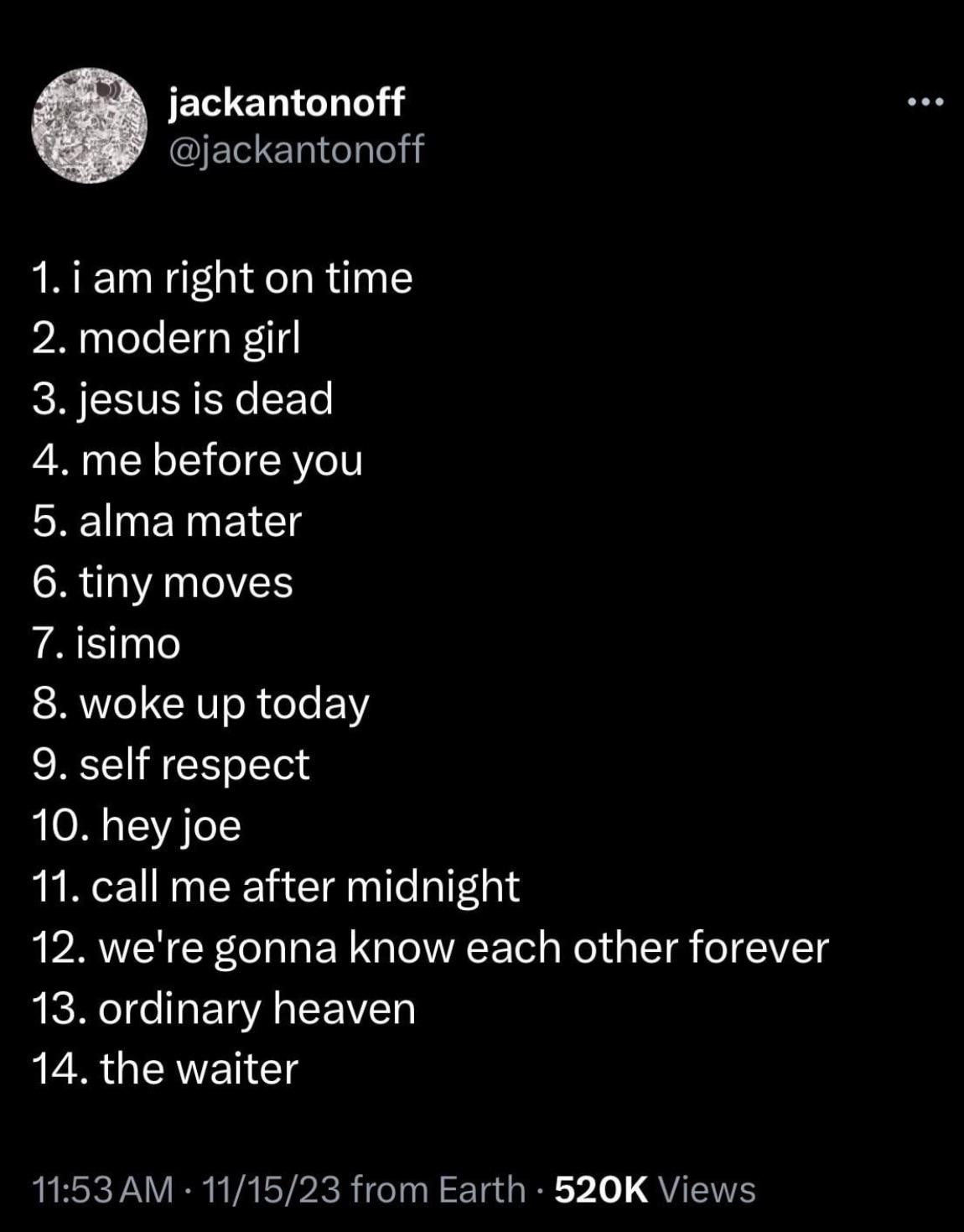 Jack’s track list for the new Bleachers album “Hey Joe” r/SwiftlyNeutral