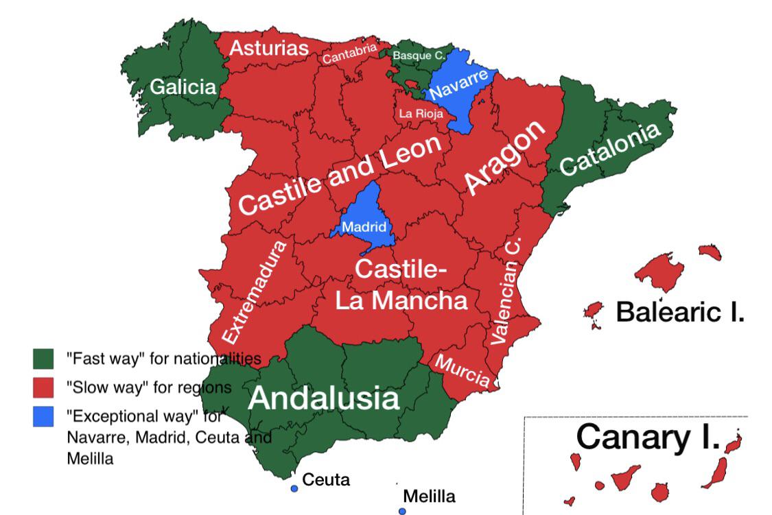How did every Spanish region reach autonomy? r/MapPorn