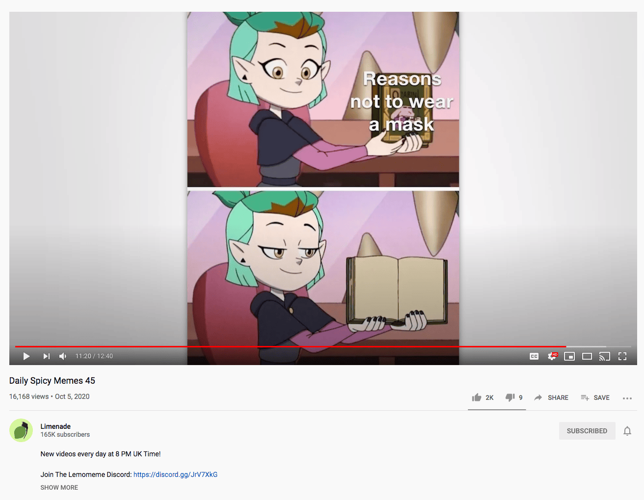 Today's Limenade vid (45) had an Owl House meme (it was at 1115
