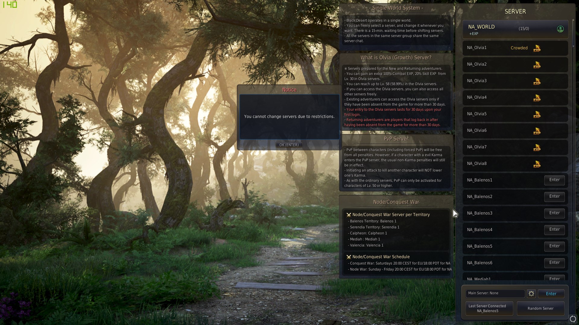 I couldn't switch servers, and then got kicked out of the game. Couldn