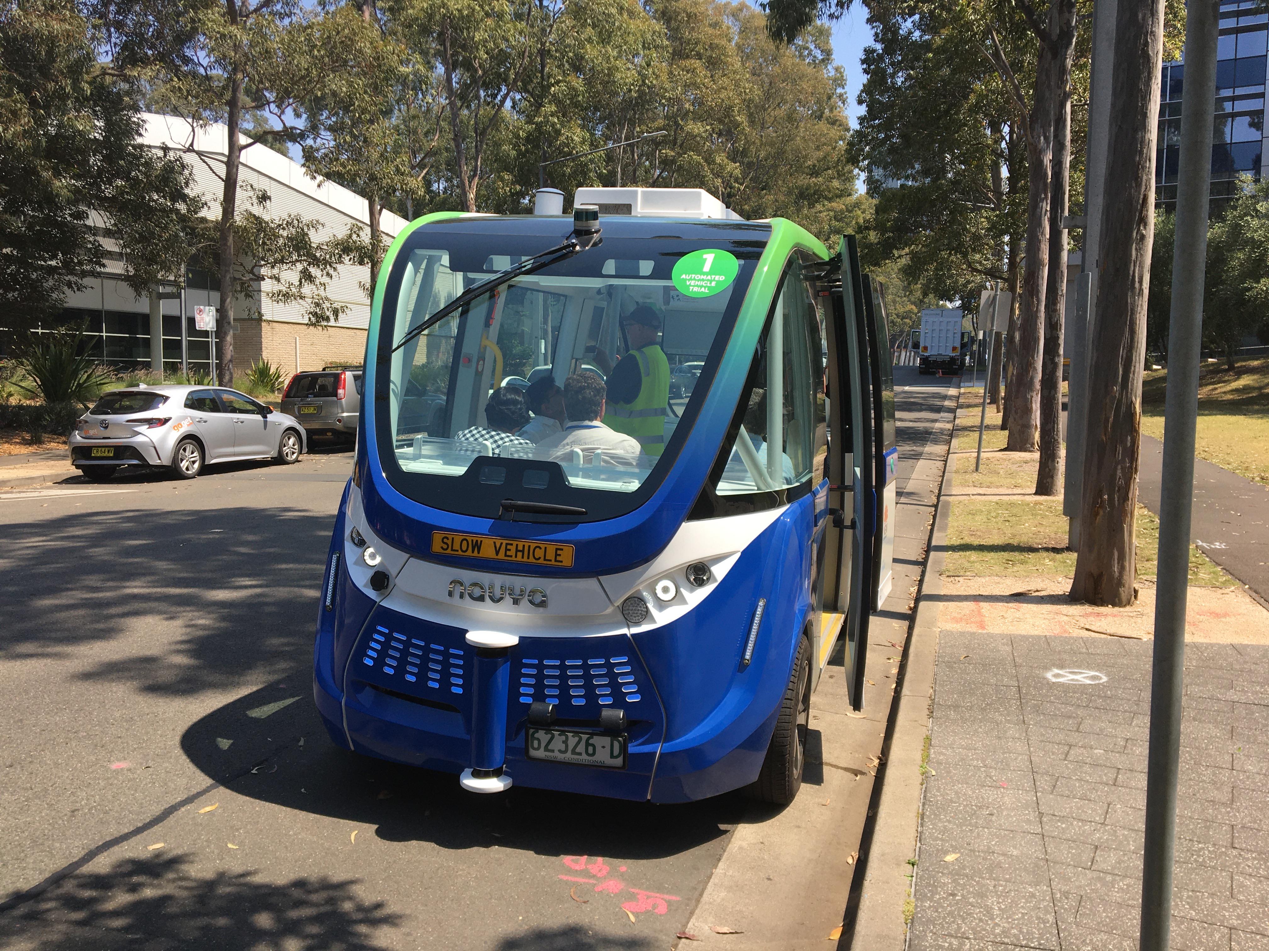 The Driverless bus is here at Sydney Olympic Park. The test drive is