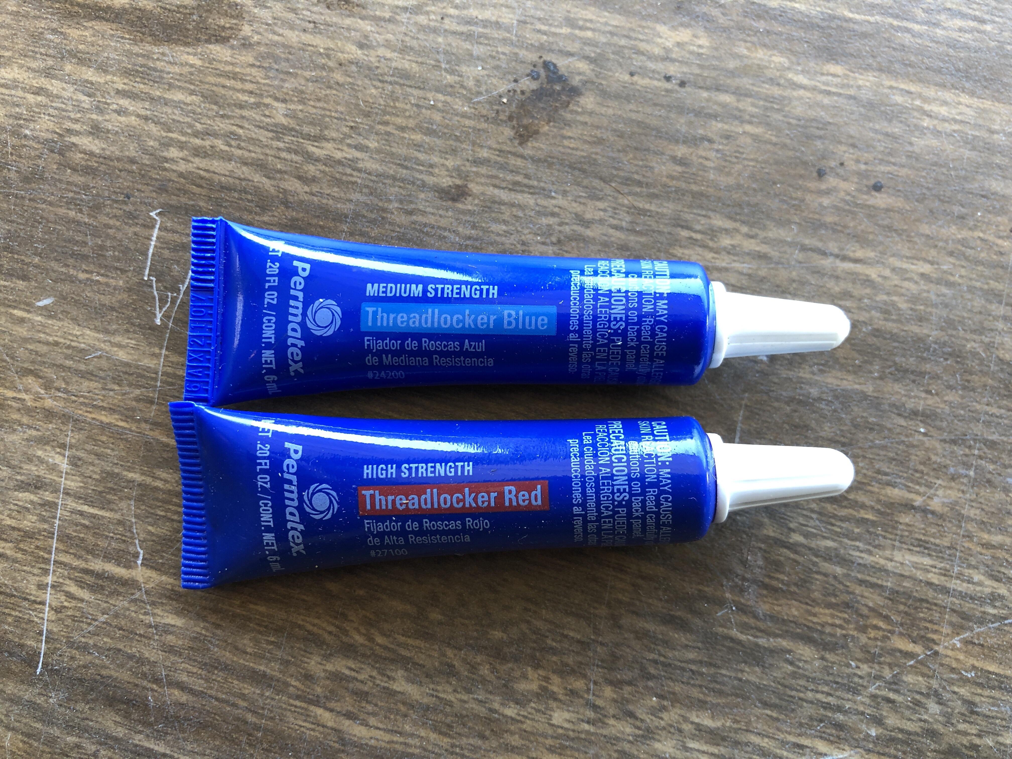 Both of these red and blue threadlockers come in a blue tube. r
