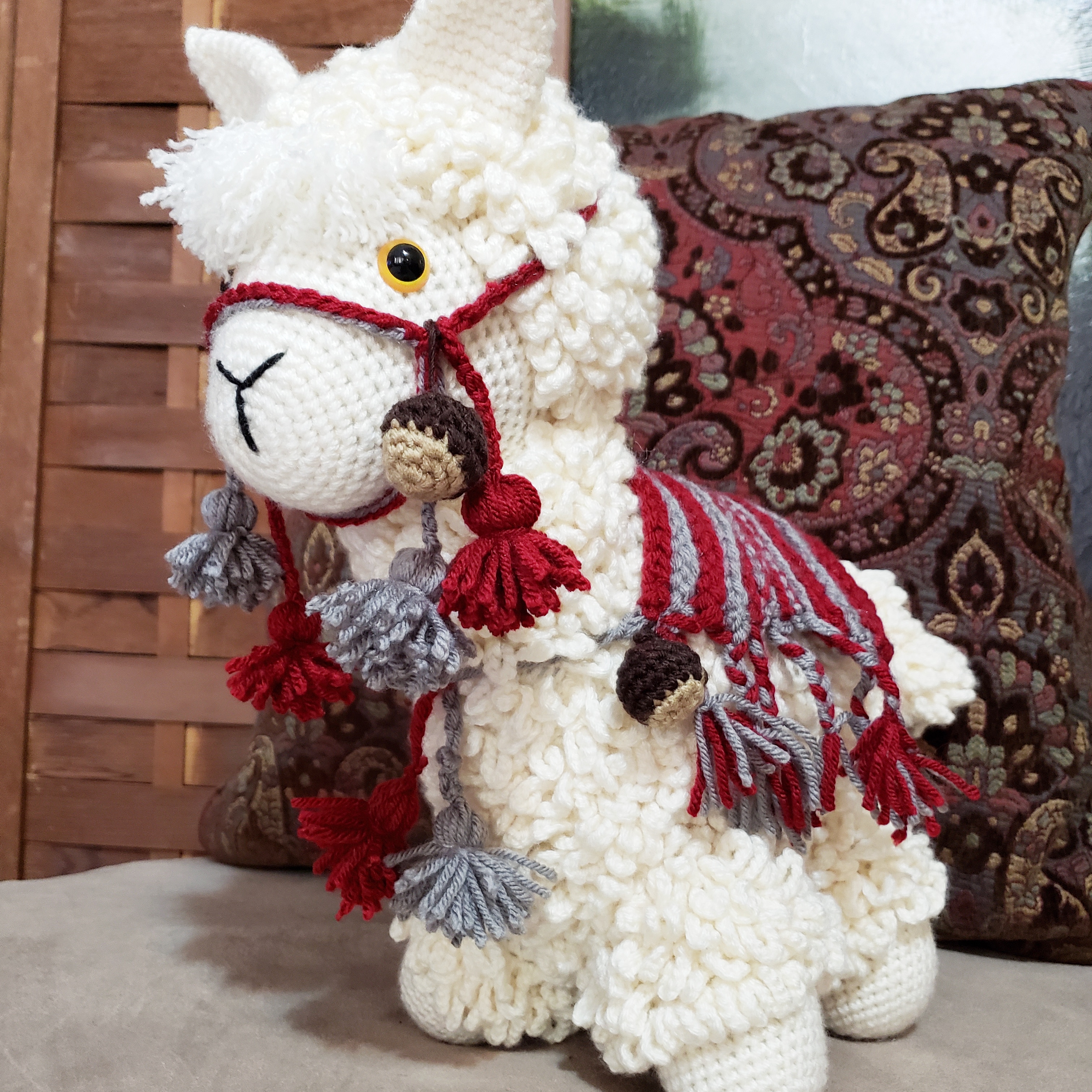 Buckeye themed Llama no Drama. This is pattern from Red Heart. crochet