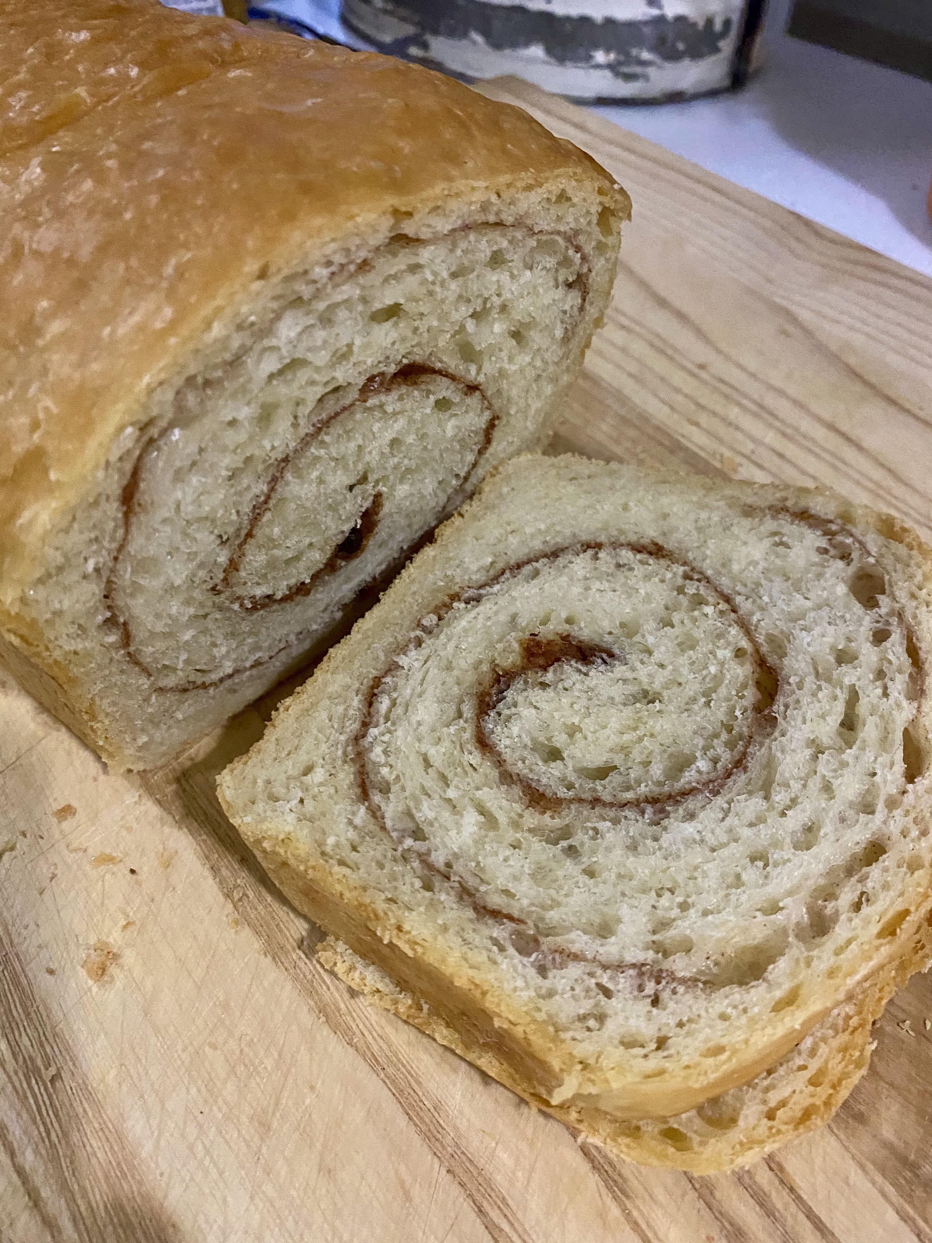 Made the King Arthur Flour sourdough cinnamon raisin bread using some