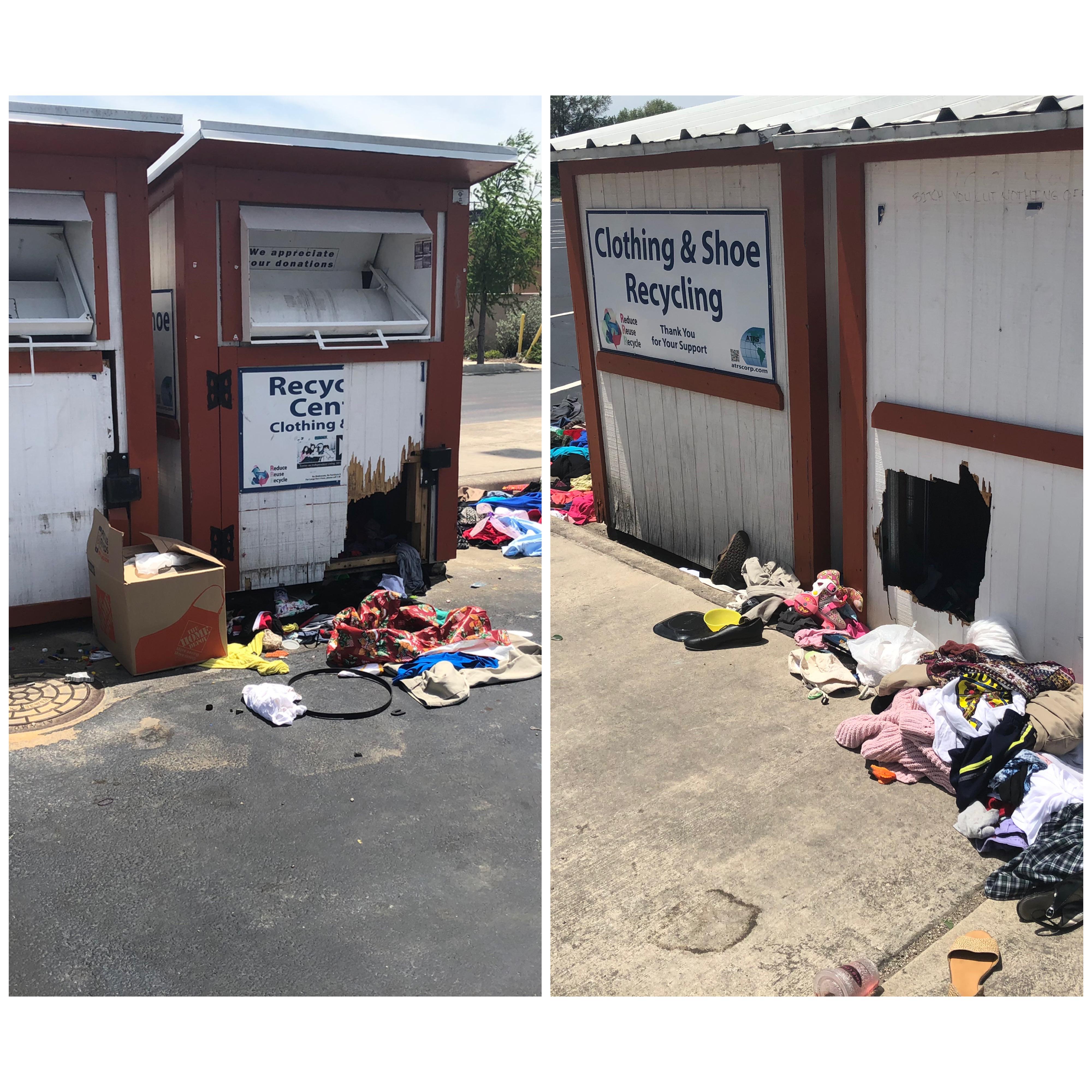 Looting a clothing donation drop off. Found this morning in San Antonio