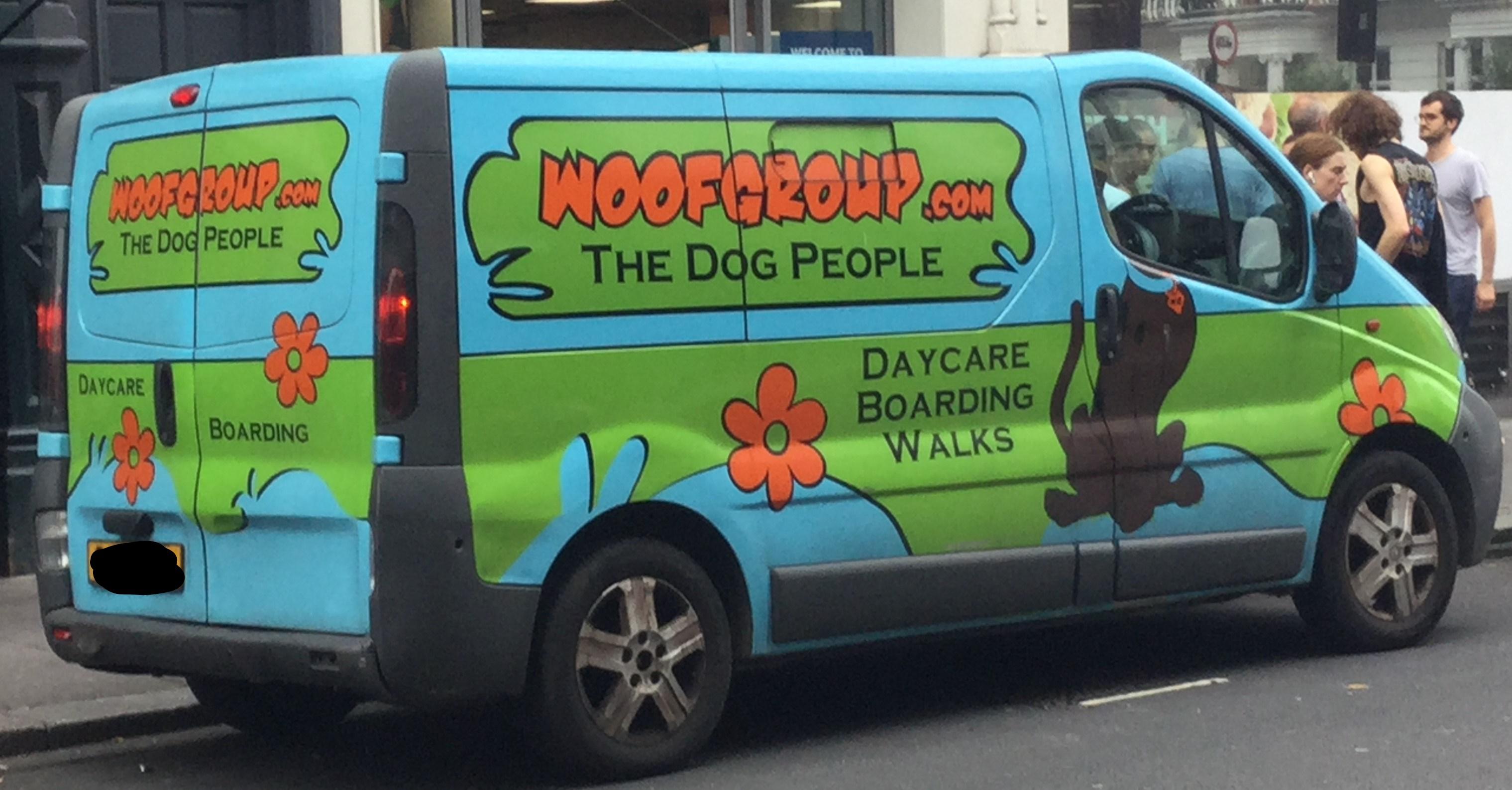 This Dog grooming service van has been designed to look like the mystery machine, and scooby doo