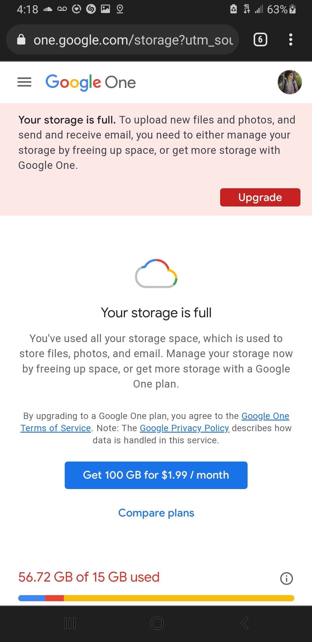 I was notified that my Gmail storage is almost full via the Gmail