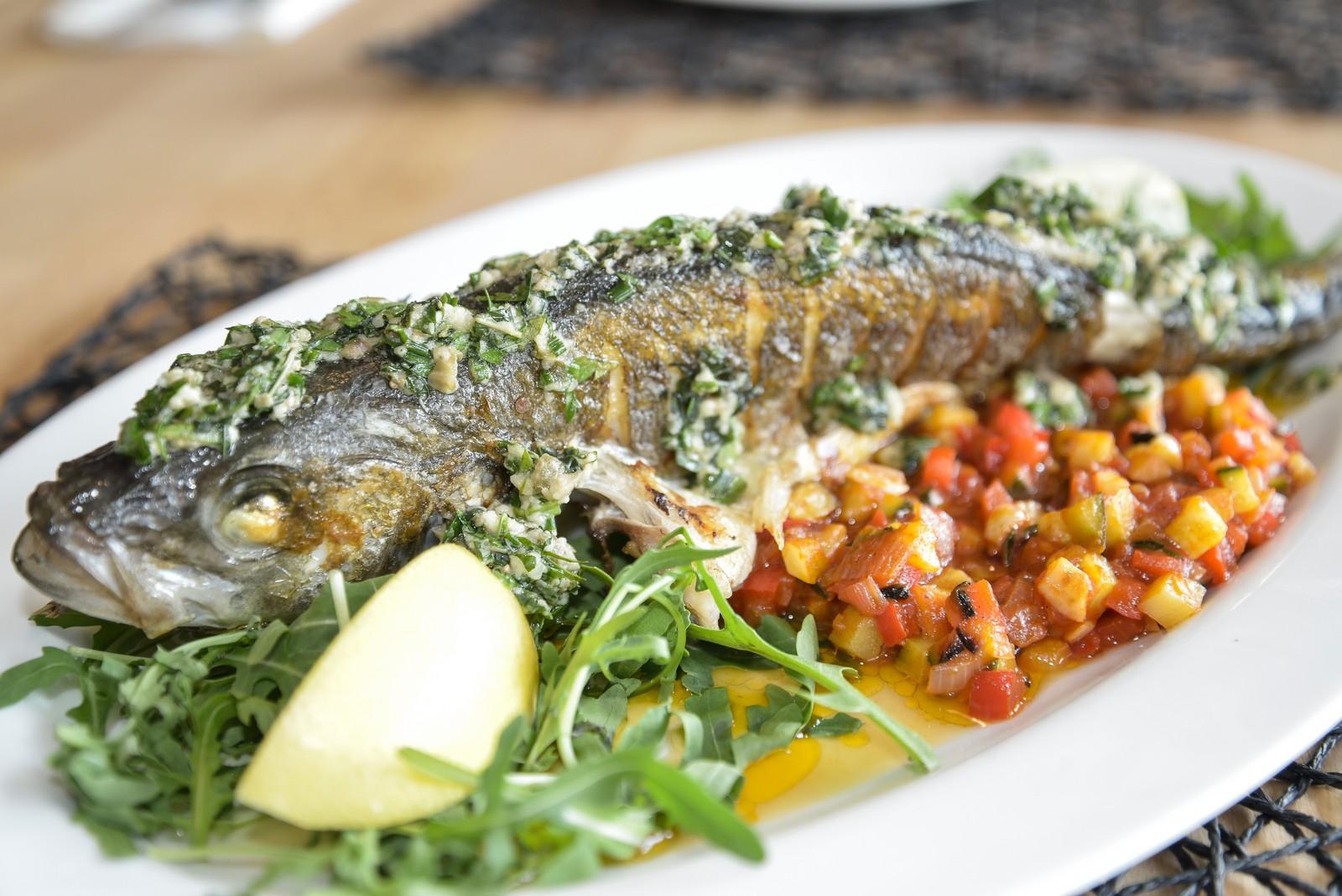 [OC]Baked sea bass with ratatouille and spinach / cheese / garlic