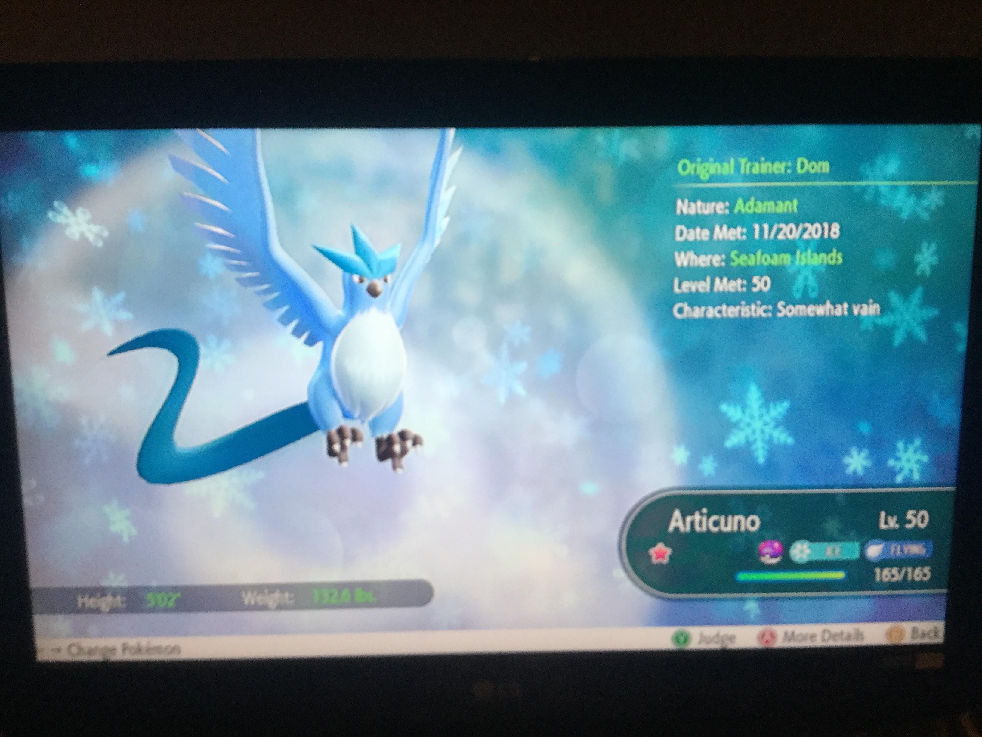 [letsgo] Got a shiny Articuno in let's go pikachu, ZERO resets. first
