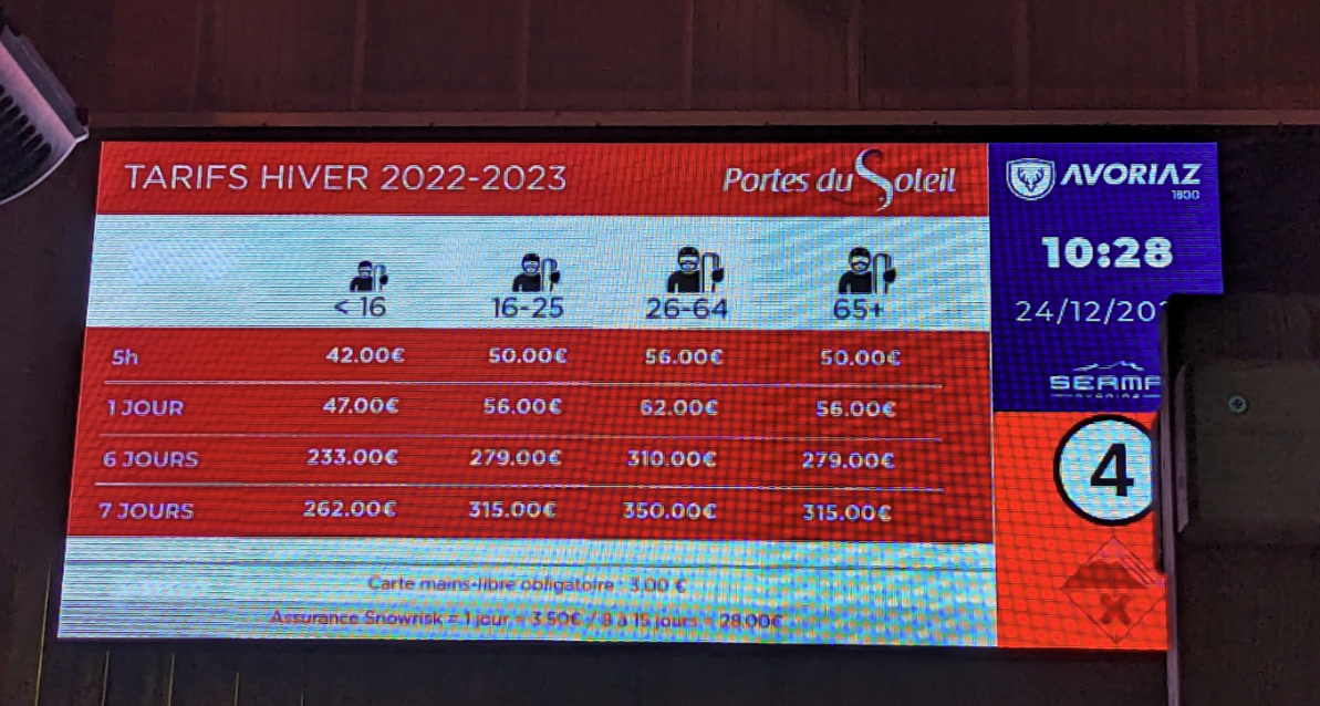 Euro lift ticket prices, this is for access to 400 miles of runs, not
