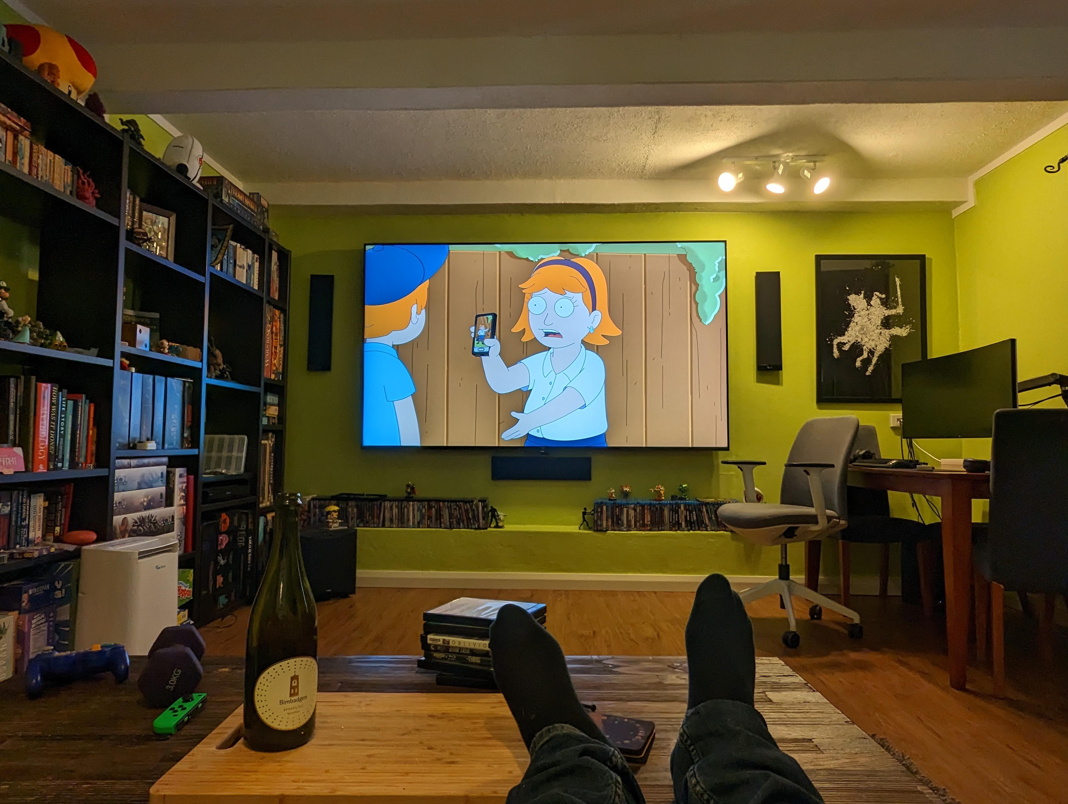 My home theatre/office/gaming room. Feet and all. r/hometheater