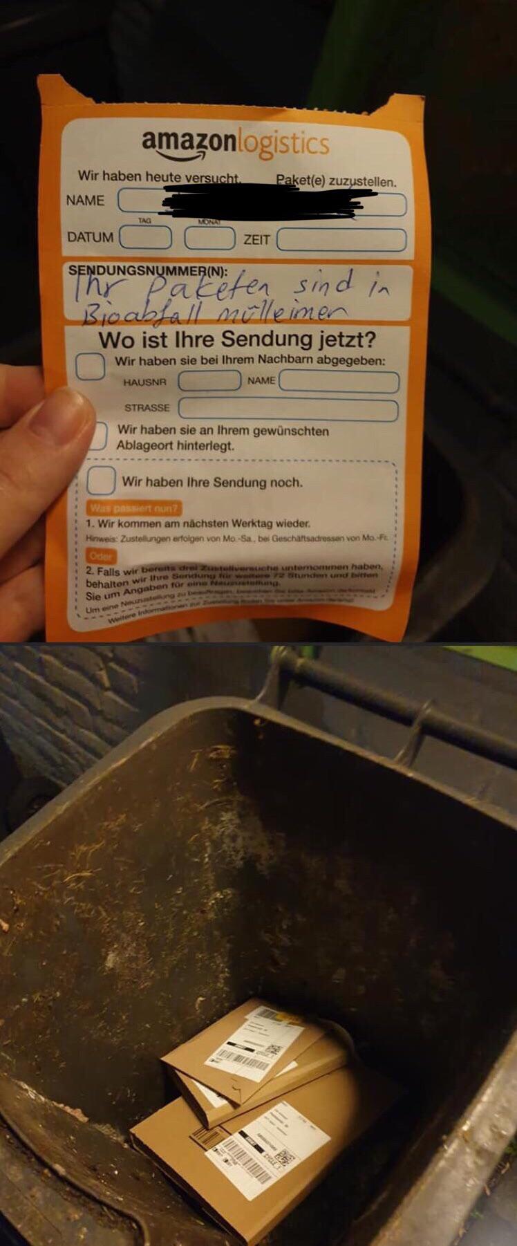Amazon Zusteller werden echt immer dreister... schaut euch mal das Foto