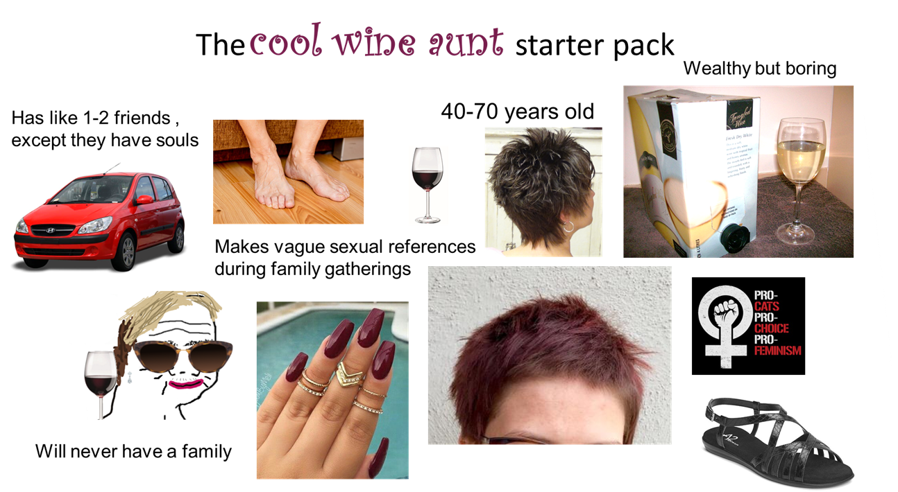 The Cool Wine Aunt starter pack r/starterpacks
