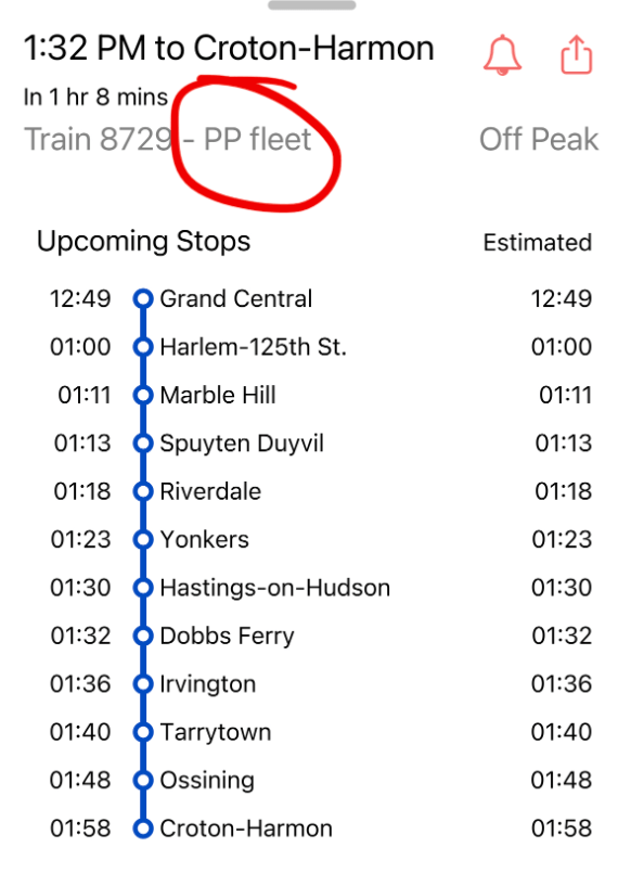 "PP fleet" on MetroNorth semiexpress 8729 to CrotonHarmon today on