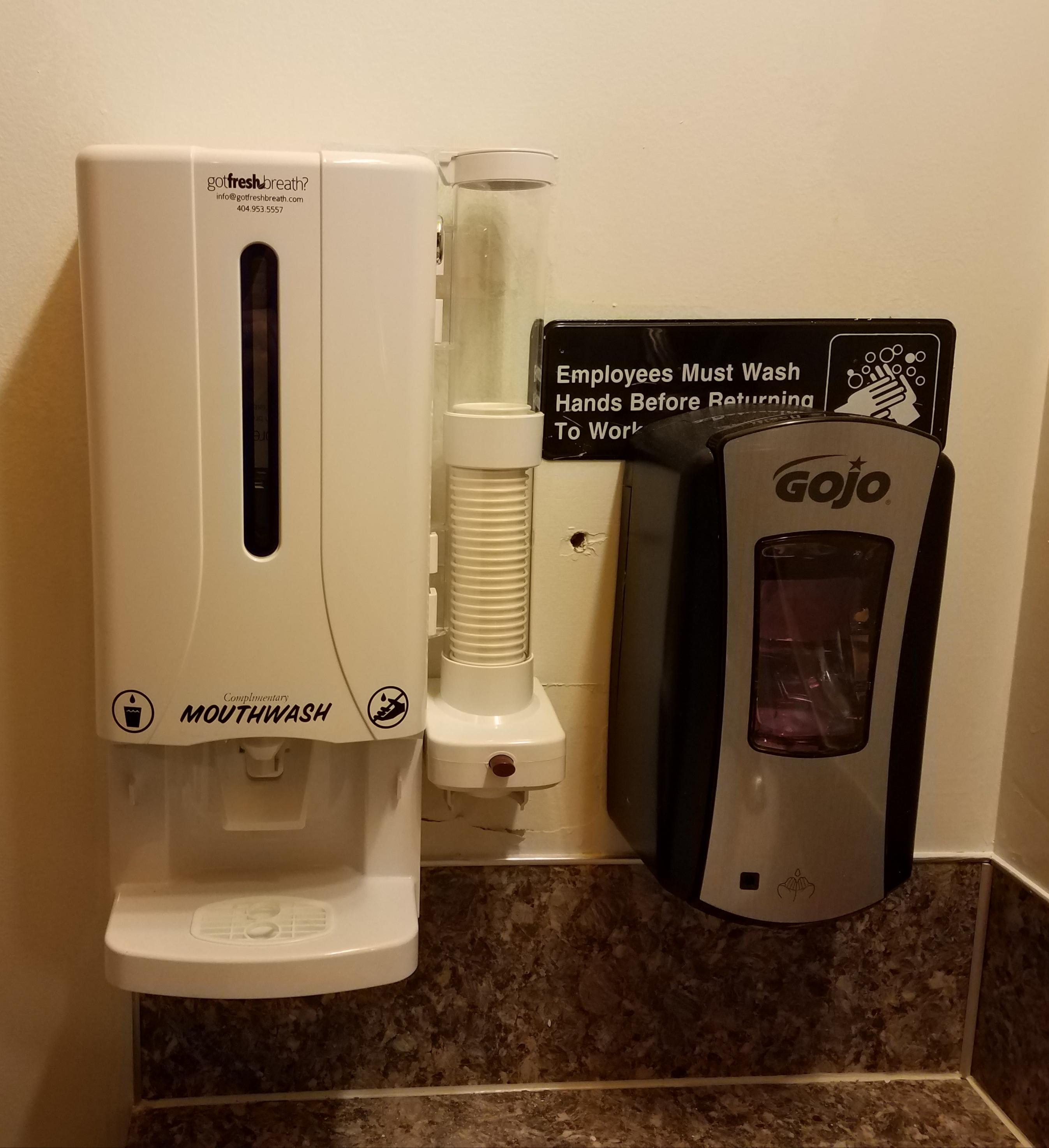This pho restaurant has a complimentary mouthwash dispenser in the