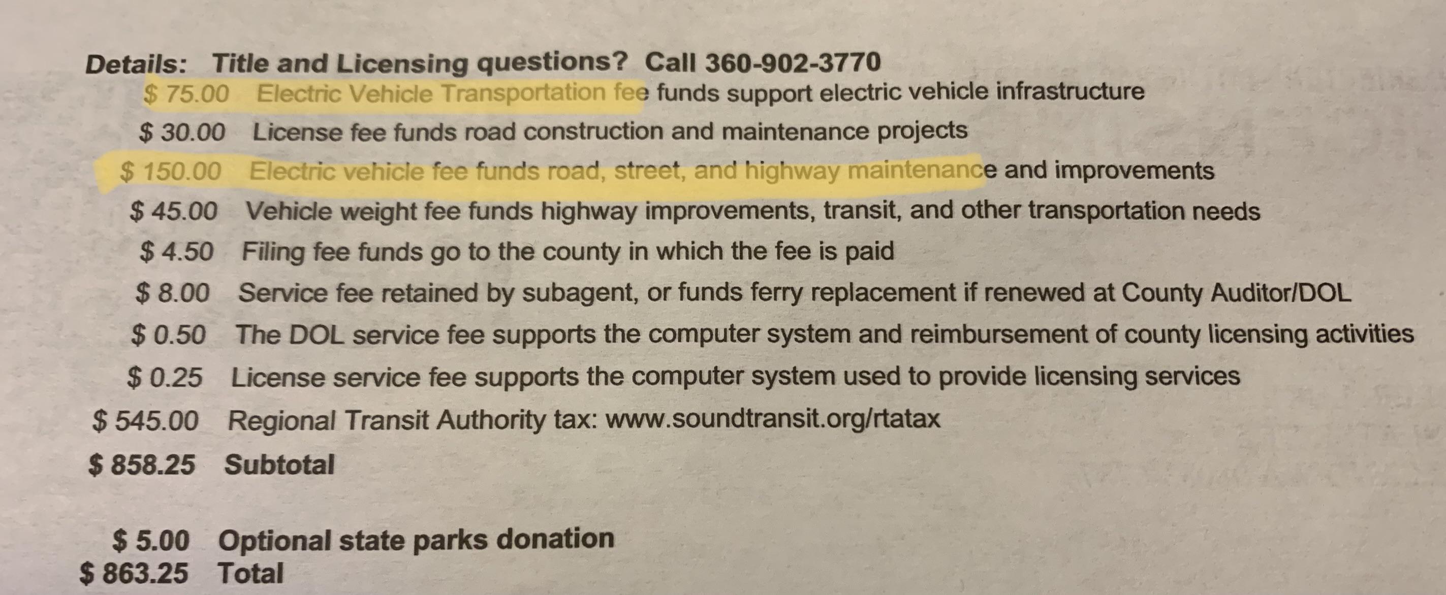 Washington State charges 215 extra to license an EV r/mildlyinfuriating
