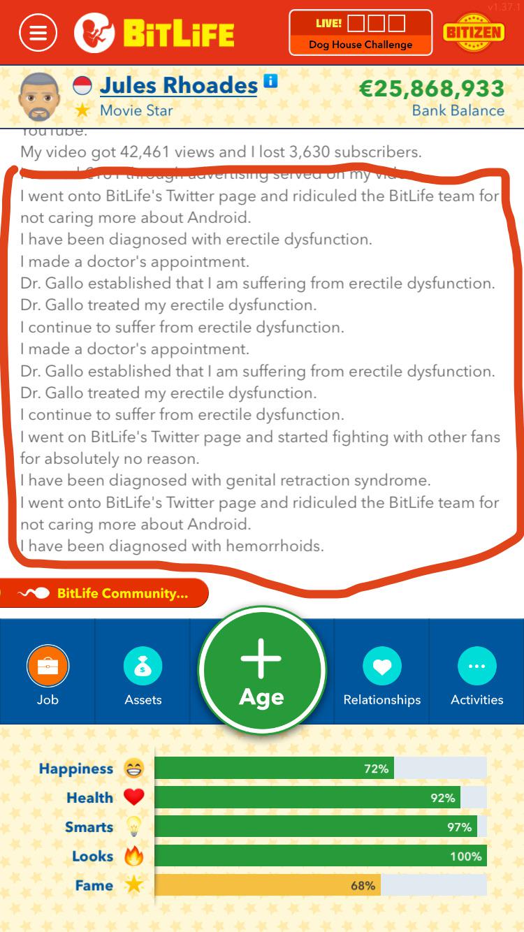 Everytime you troll BitLife on Twitter you get a random disease😱
