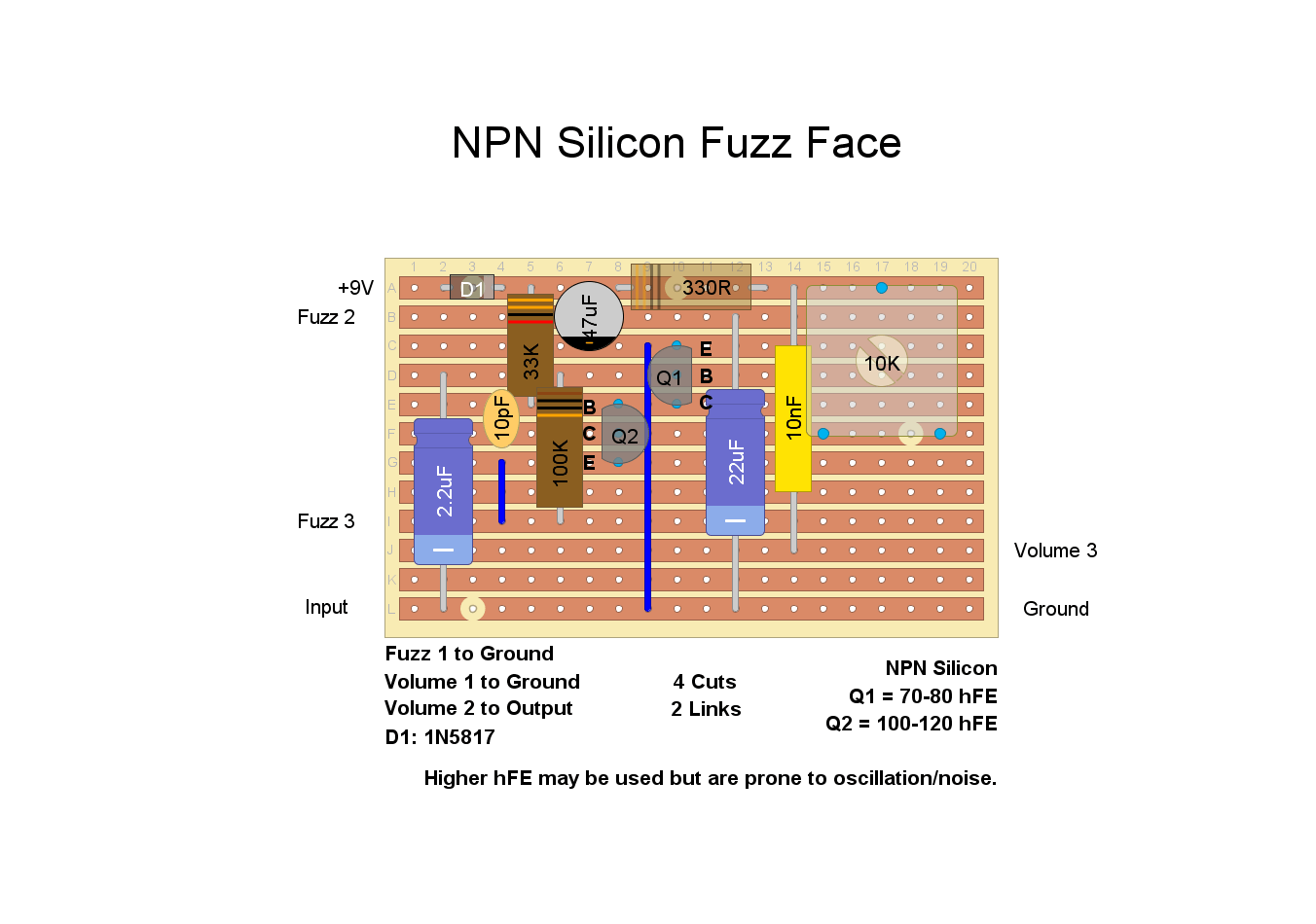 NPN Fuzz Face Layout (Updated to accommodate filter cap) : r/diypedals