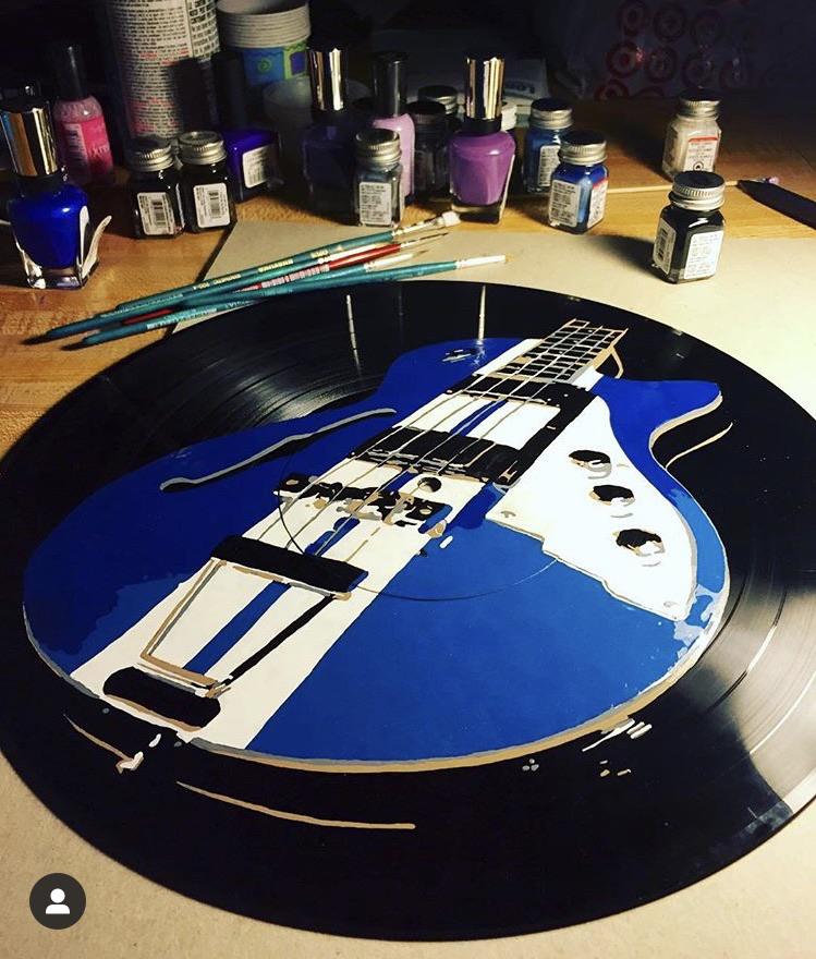 WIP. Painting of a guitar onto an old guitar. Testor paint and nail