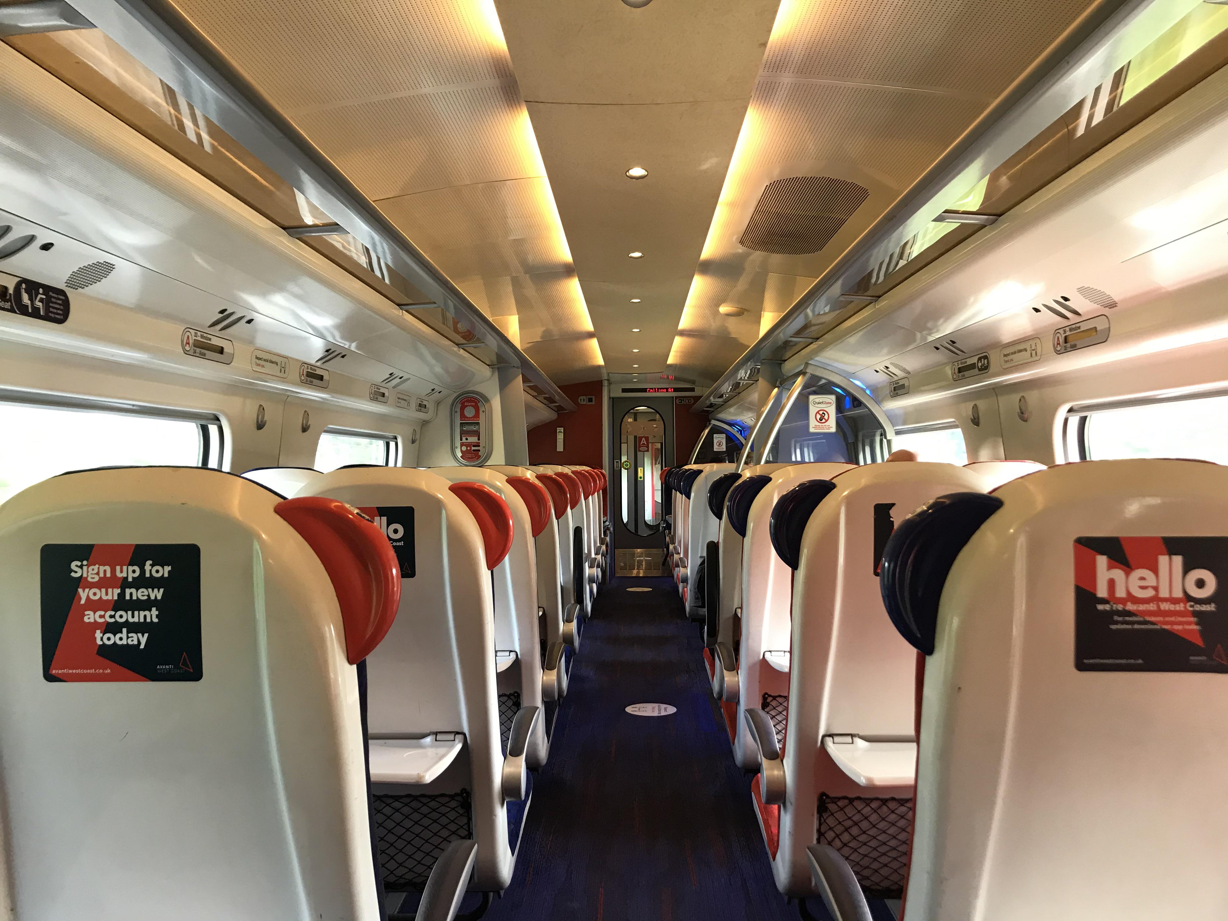 Standard Class Interior of a British Rail Class 390 Alstom Pendolino