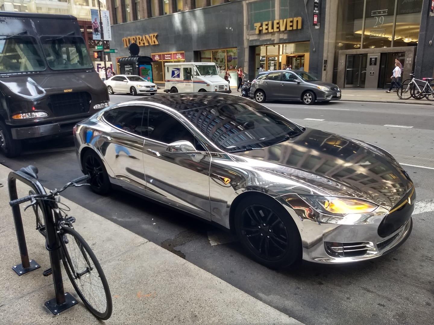 This chromed Tesla seen in downtown Chicago yesterday by