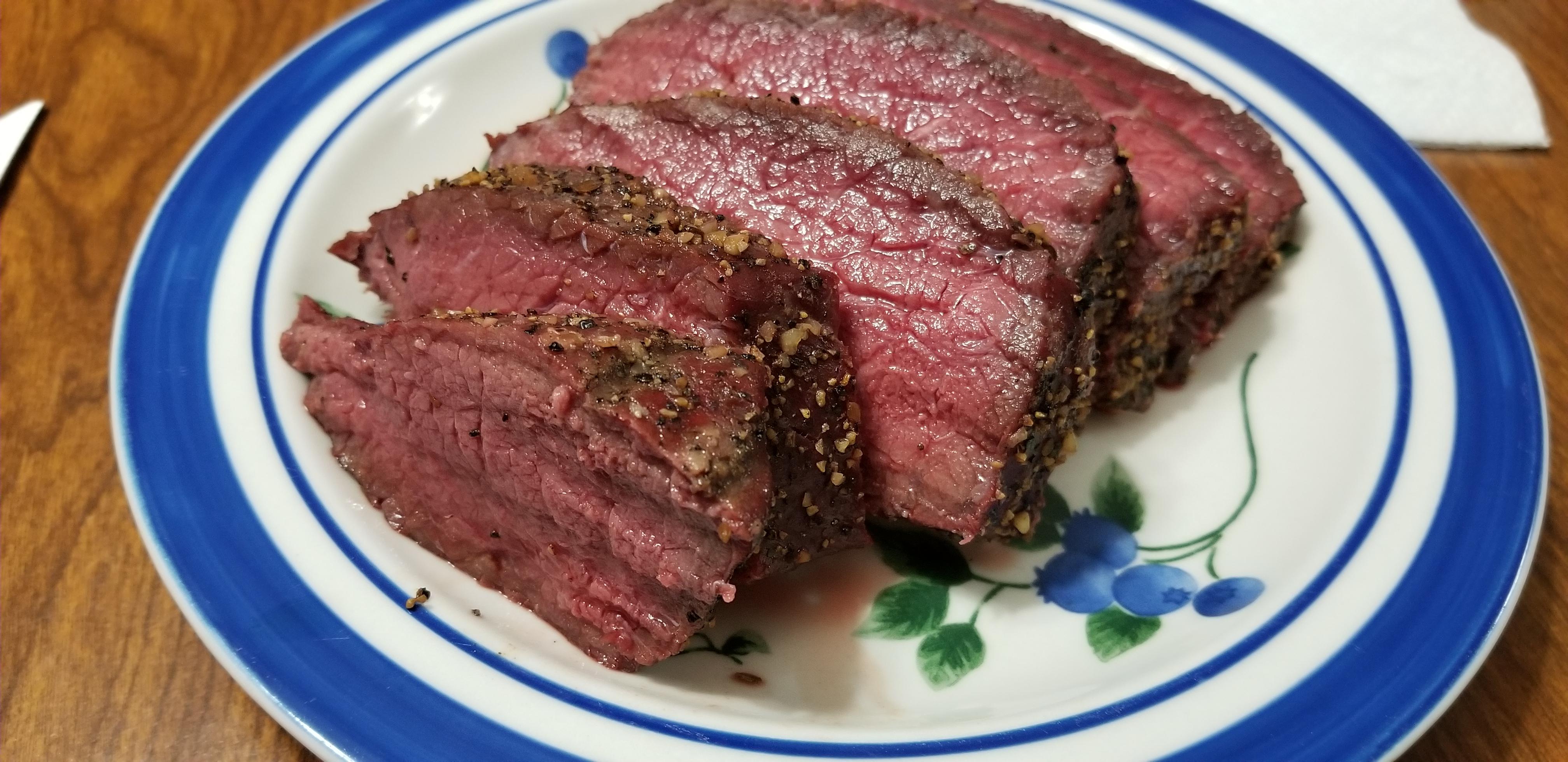 London Broil I did last night on the pellet grill. Pulled and wrapped