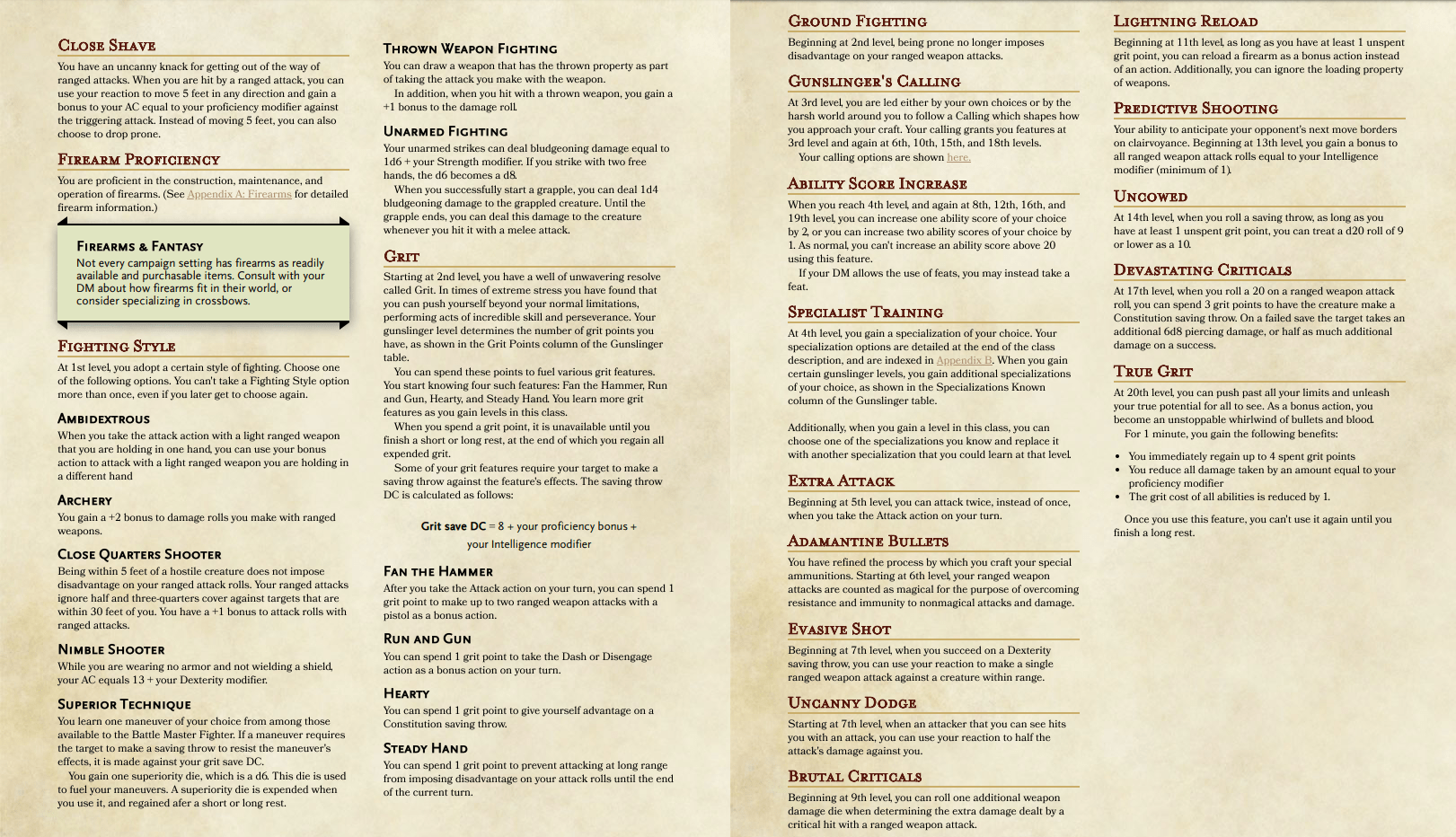 The Gunslinger. A Martial Class Focused On Ranged Weapons, Complete