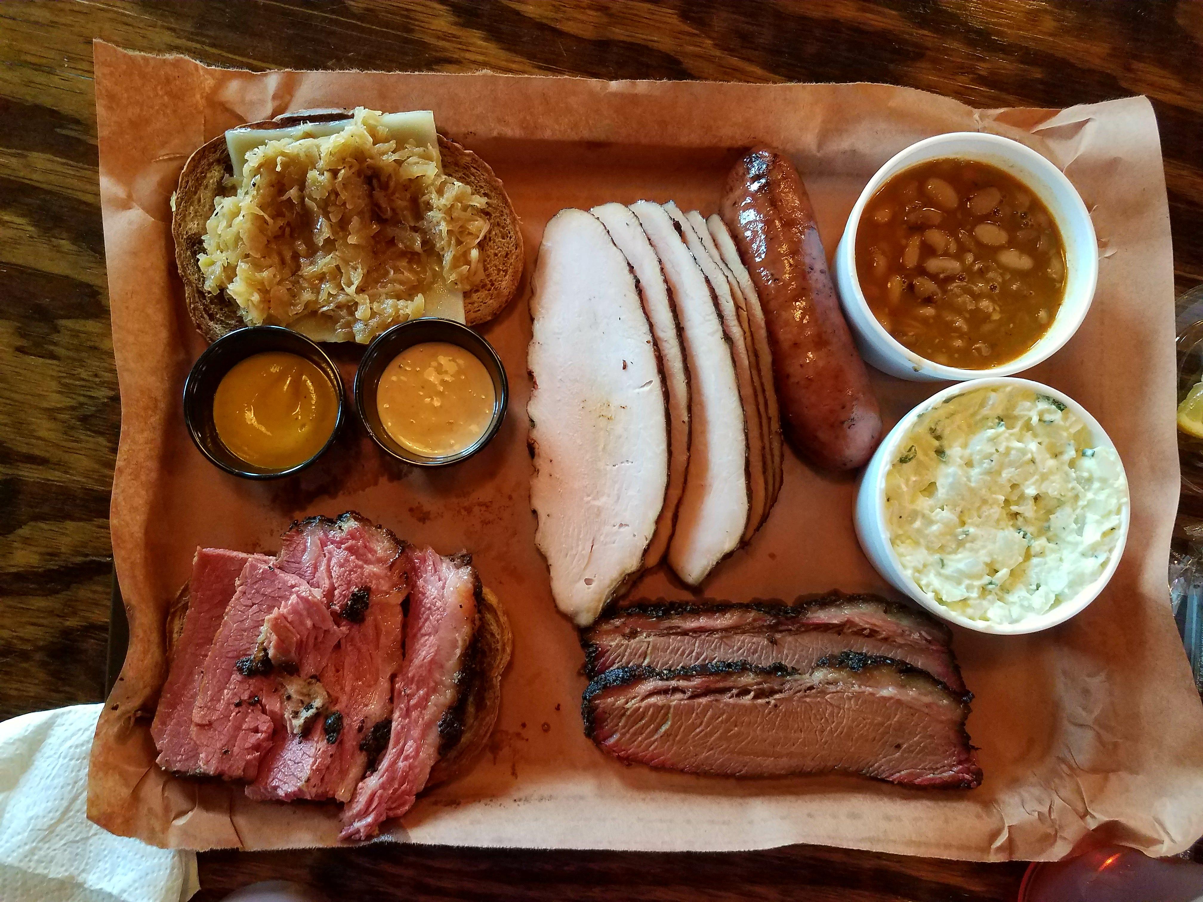 Tejas chocolate & BBQ in Tomball TX. On the left is a Reuben sandwich