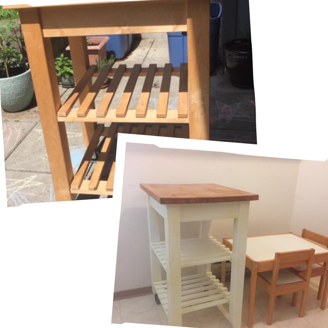 IKEA Bekvam Kitchen Trolley before & after. Red Mahogany