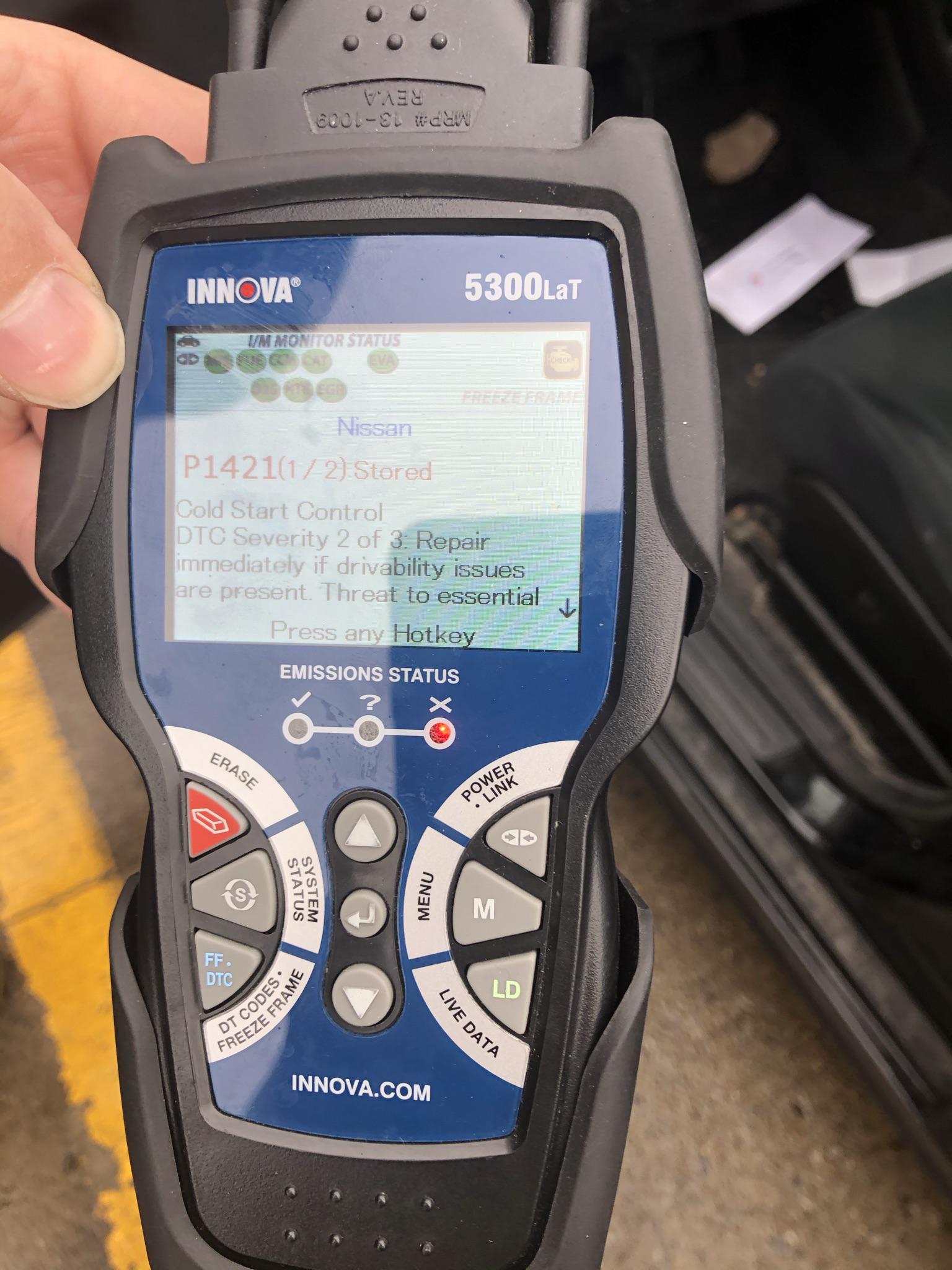 2010 Nissan Versa with Service Engine Light (Cold Start Control) what