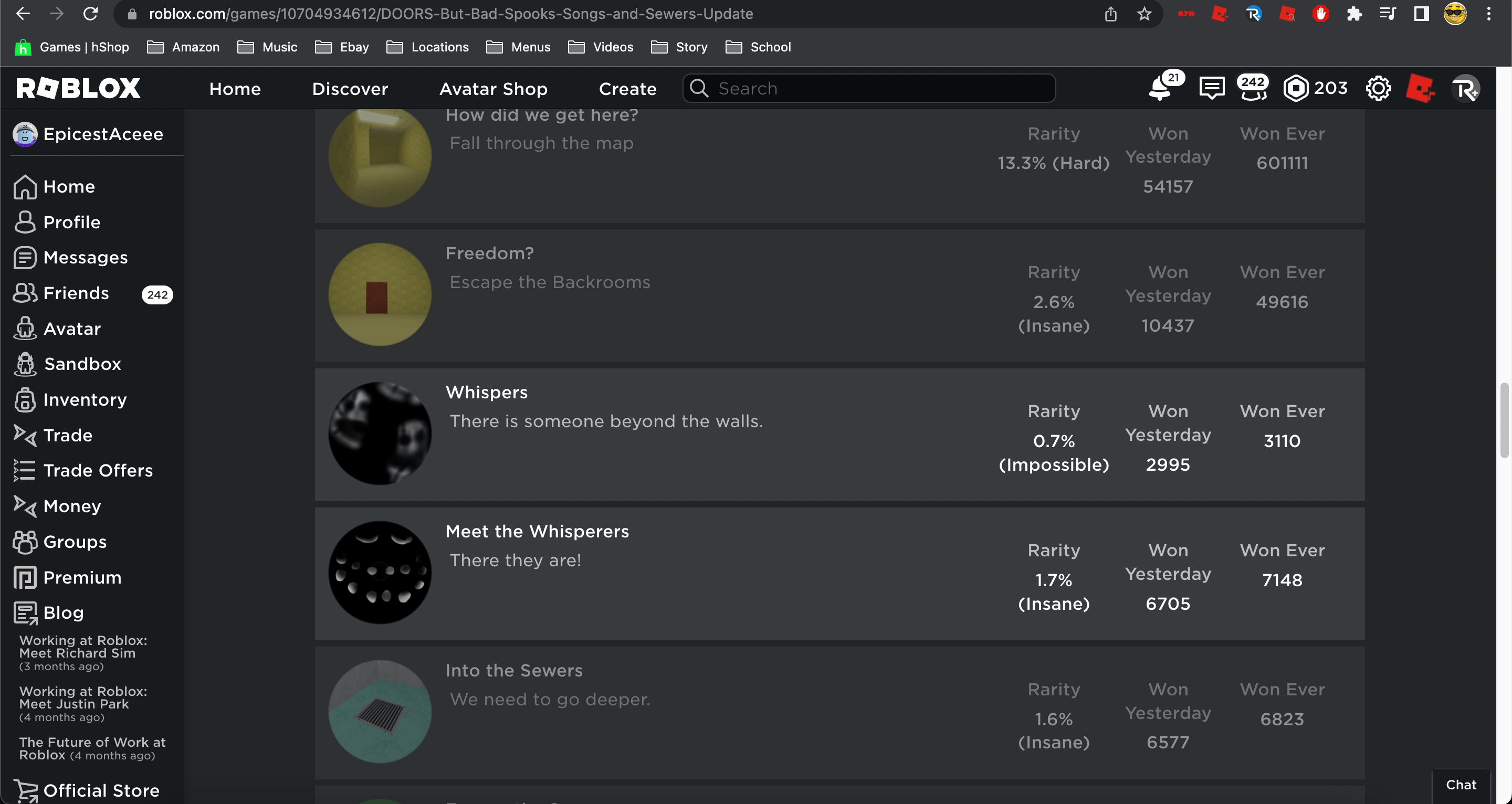 I know This isn't doors but I got the whispers badge in doors but bad