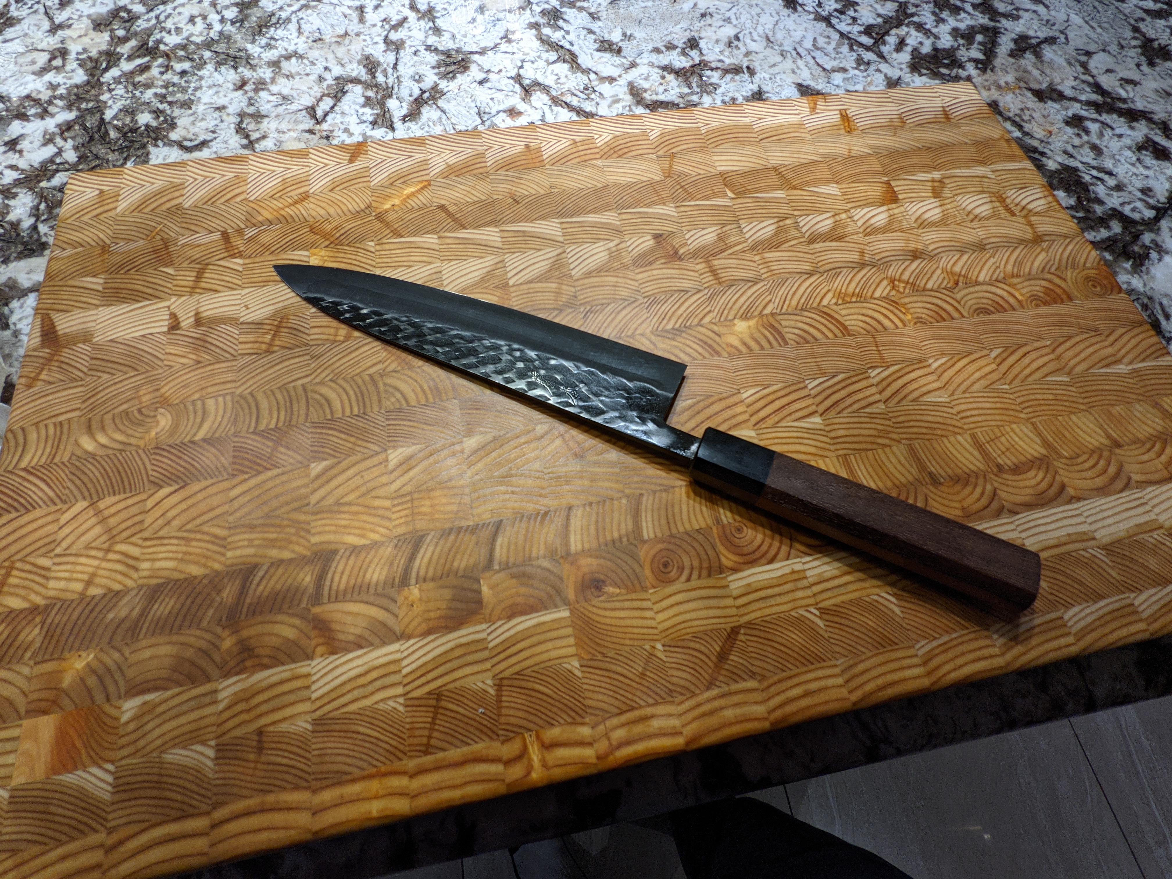 New knife and cutting board combo, Fujimoto Hammer Tone SLD Gyuto 210mm
