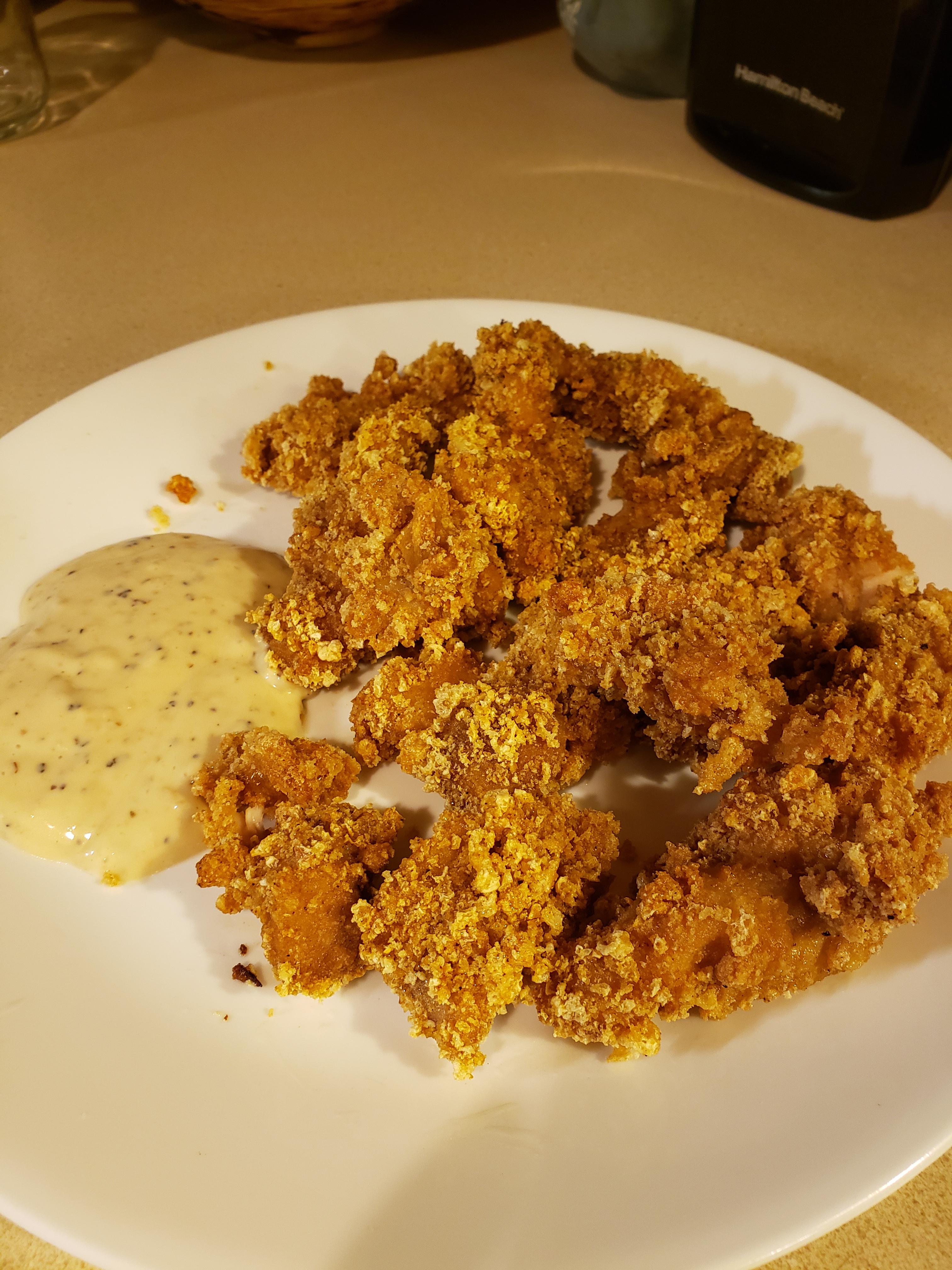 My OMAD, ketofriendly fried chicken dinner made using skinless chicken