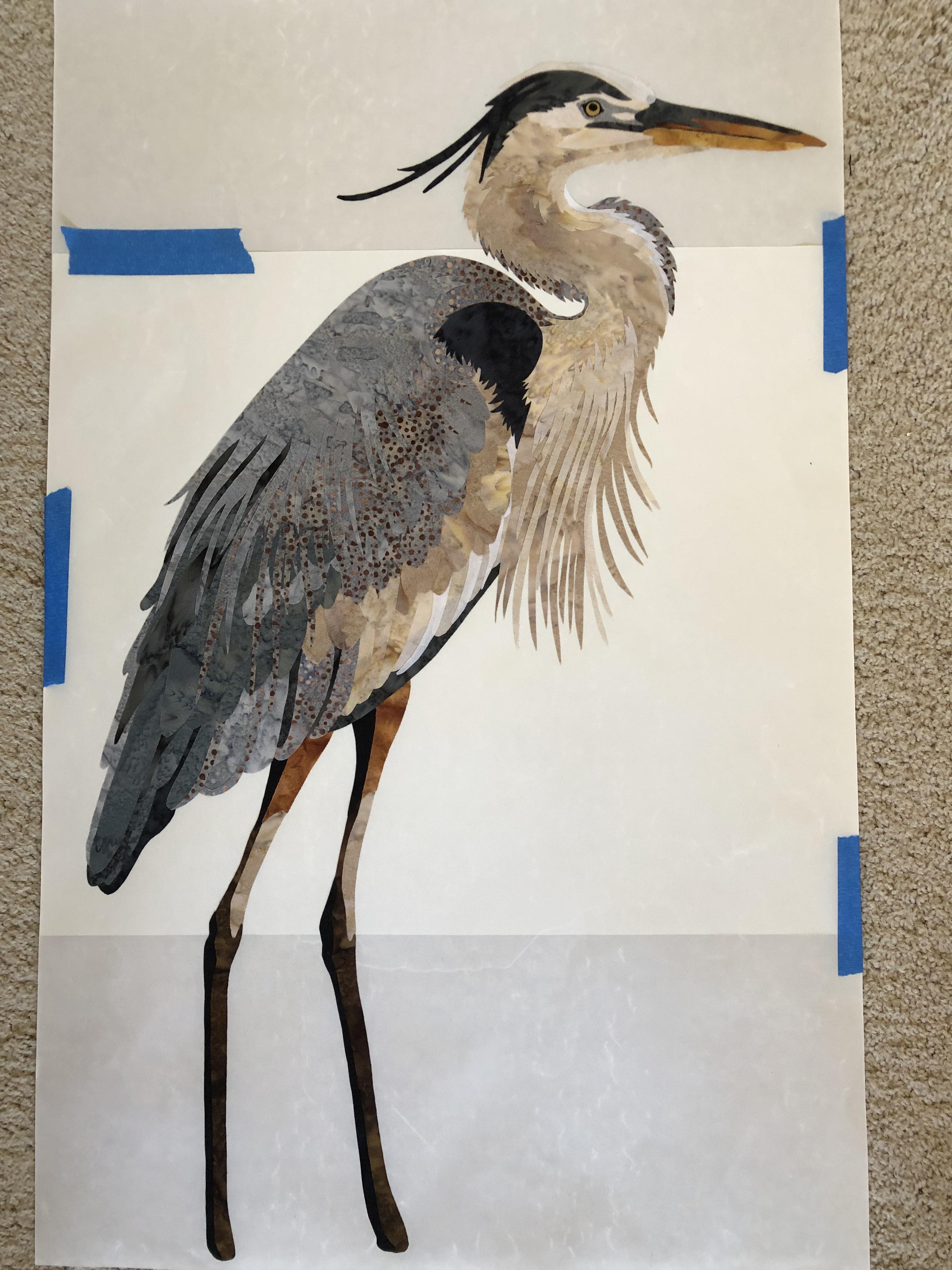 Working on a Great Blue Heron quilt (from Toni Whitney’s kit). Having a