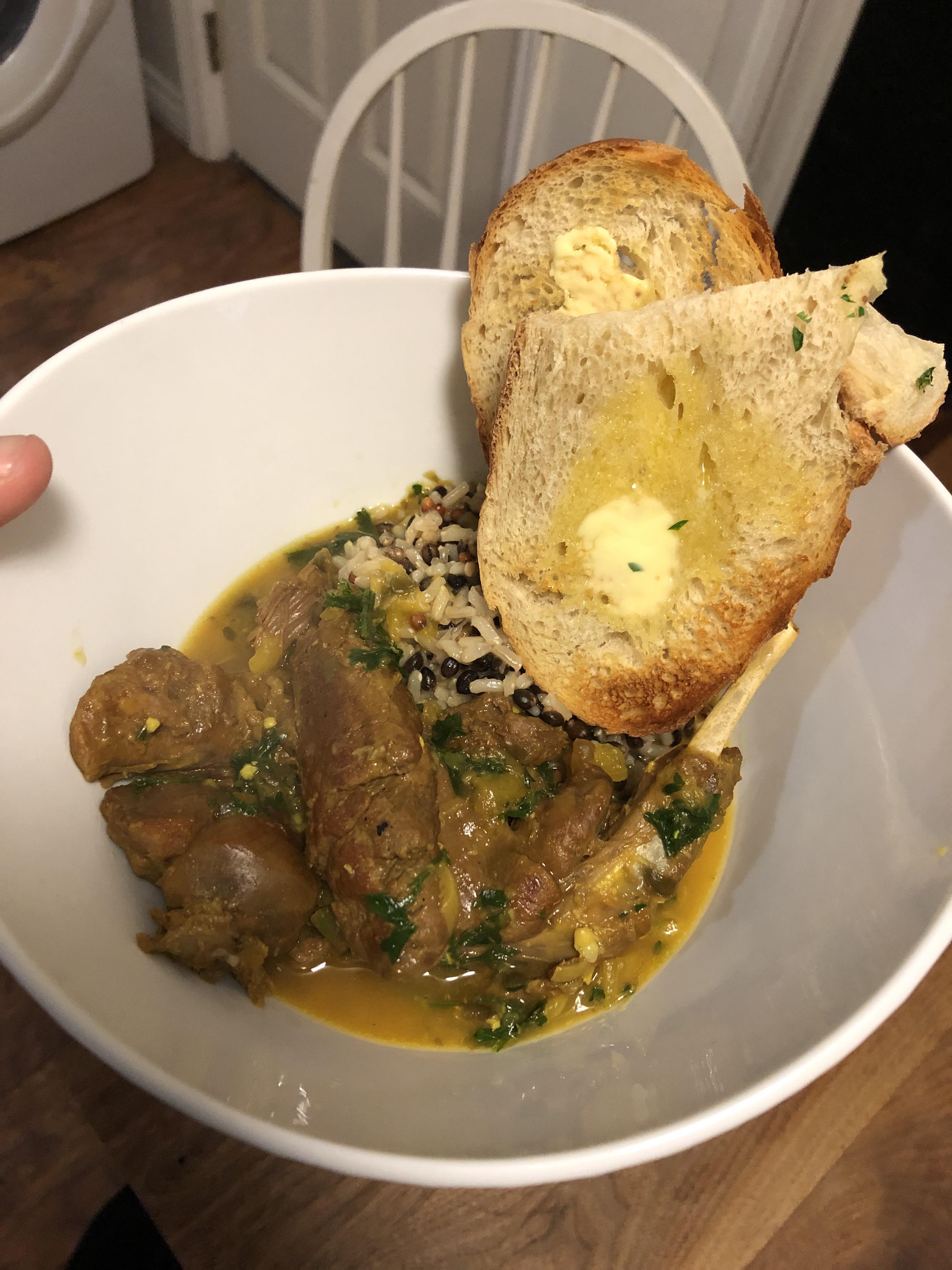 First time (first kill) eating my own kill. HARE. Hank Shaw’s Sardinian