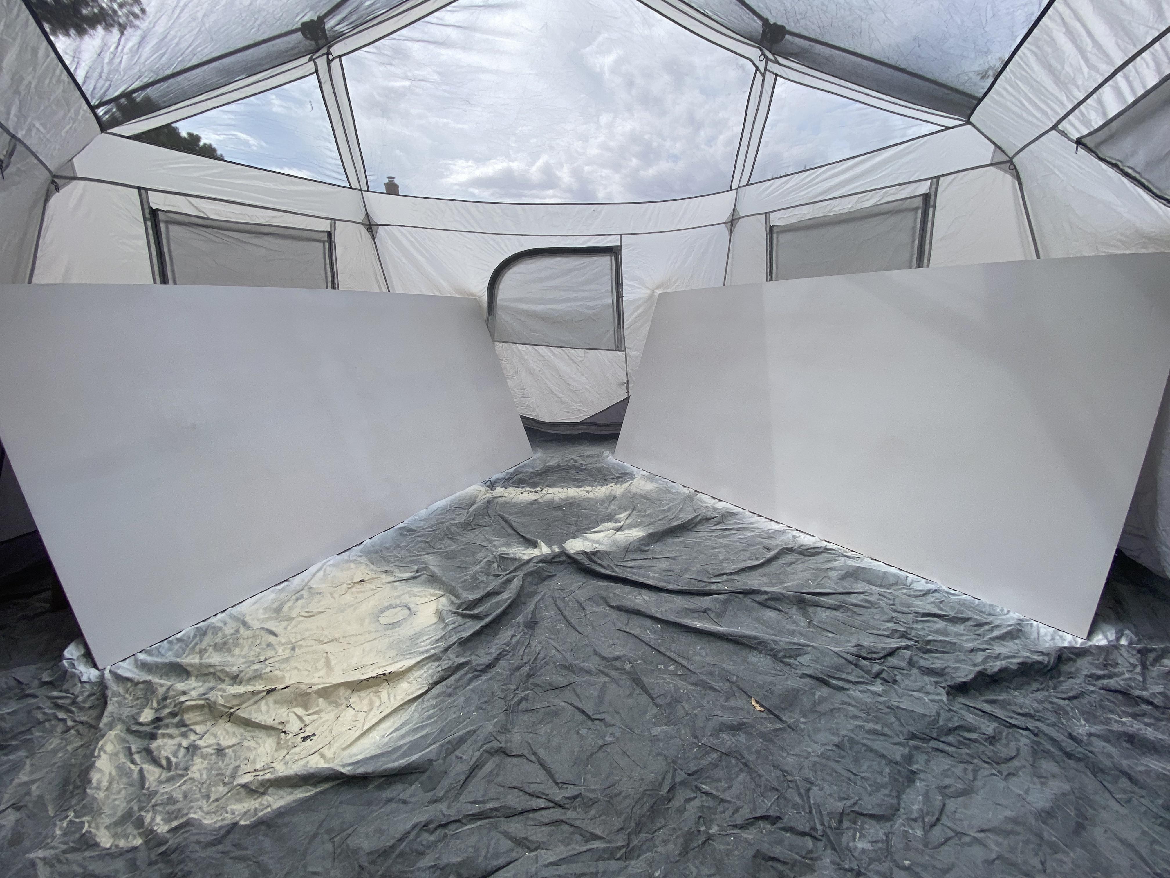 An old tent makes the perfect spray booth! 10/10 would r