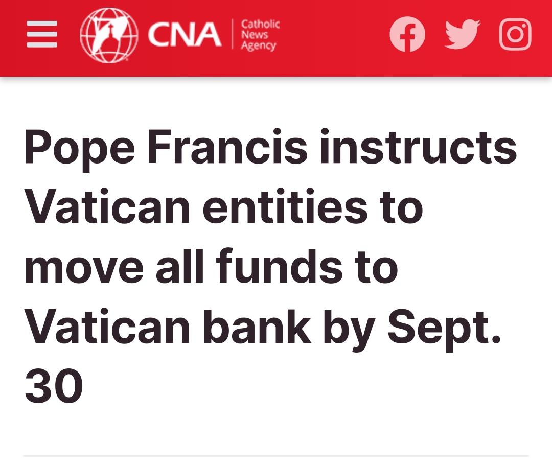 POPE ORDERS TO MOVE ALL FUNDS BY SEP 30TH WHATS GOING ON🤔 r/SoundDoctrine