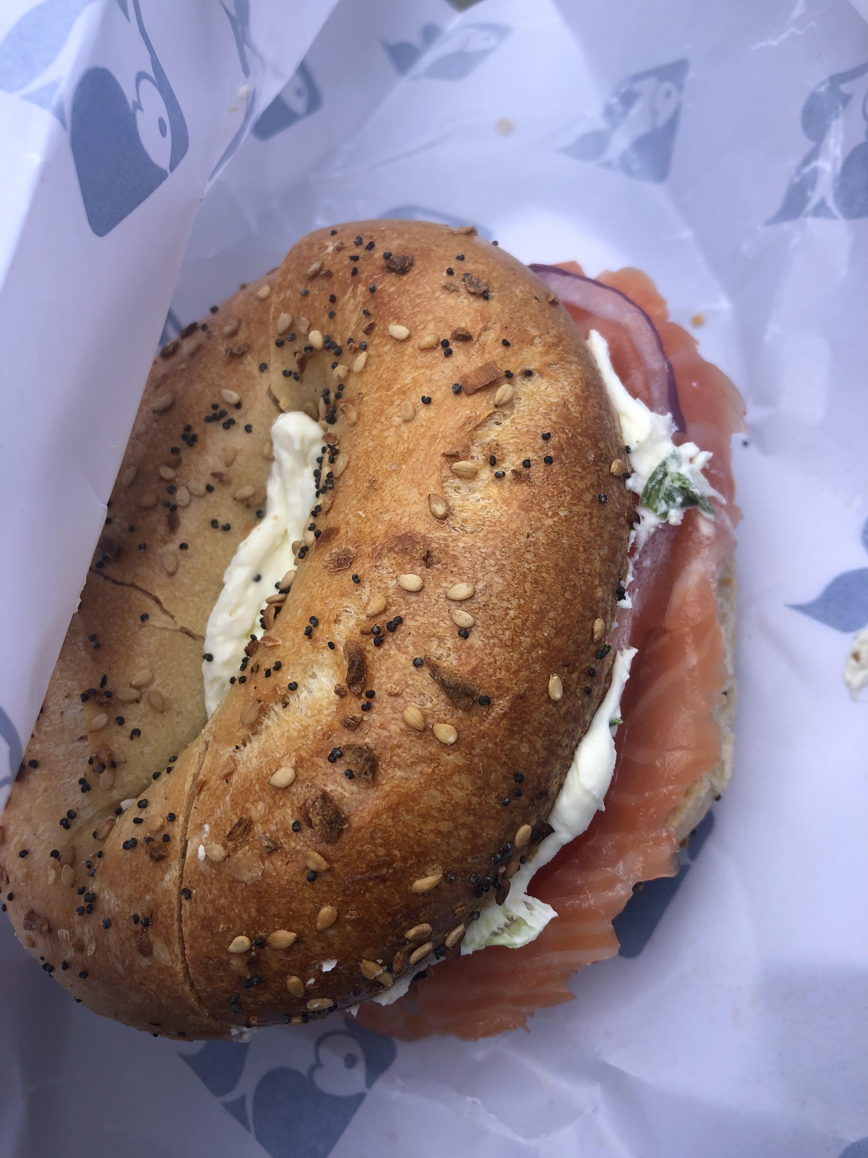 Takeaway bagel from Russ & Daughters in East Village, NYC. This was a