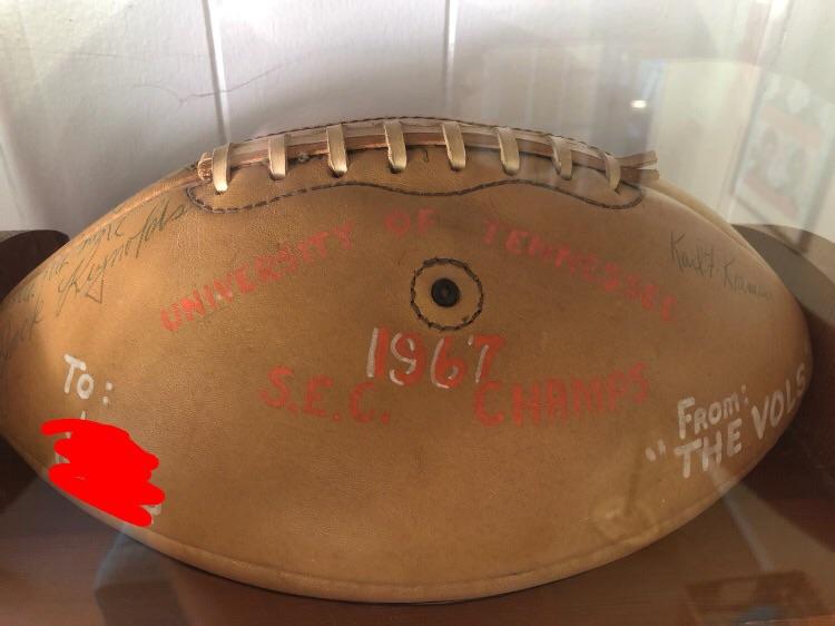 I’ll throw my hat in the ring My Father’s football signed by the