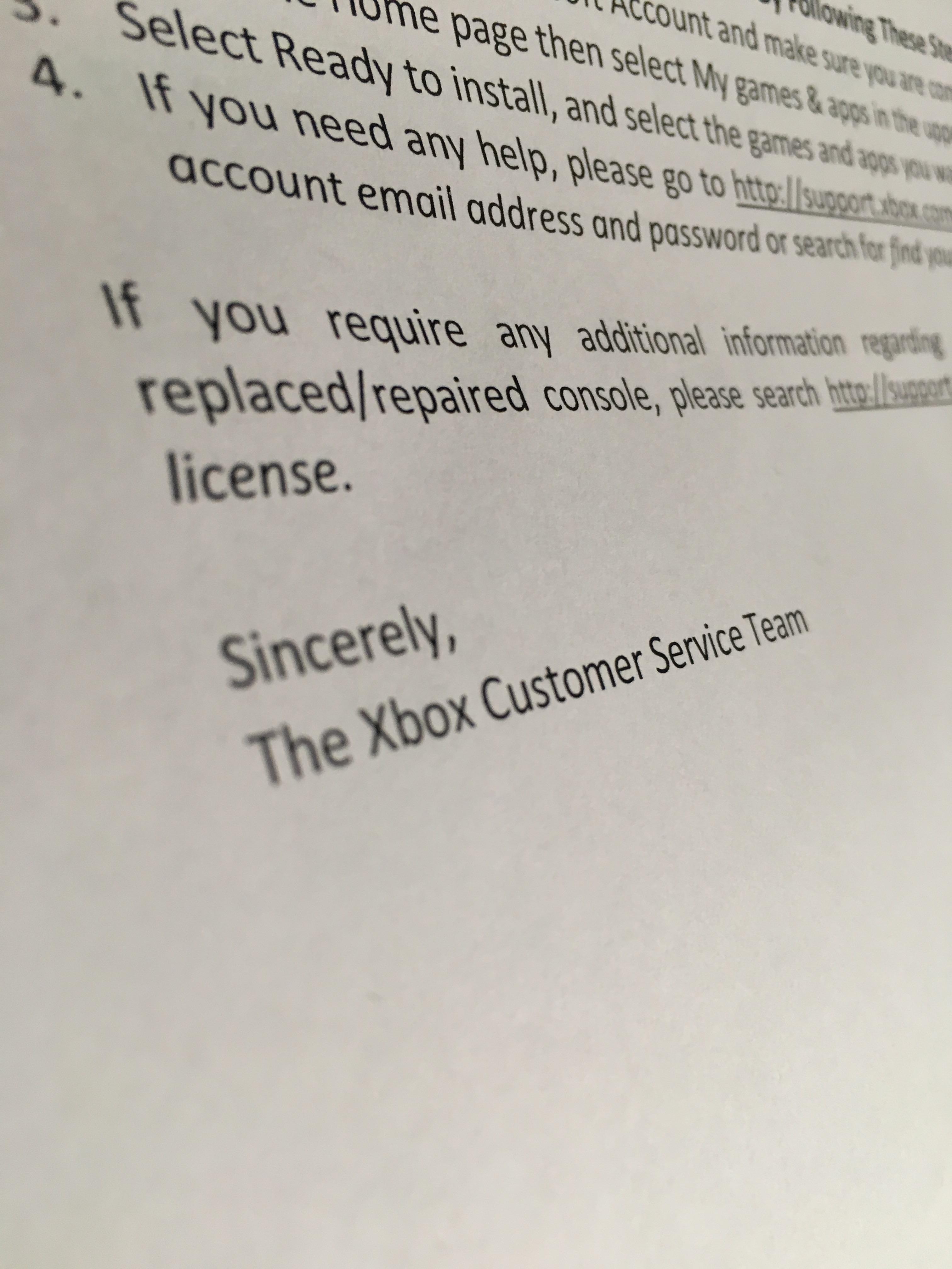 Huge thanks to the Xbox Repair Team who repaired and delivered my