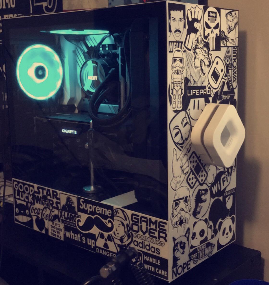 Custom sticker bomb on pc i built last summer. r/pcmasterrace