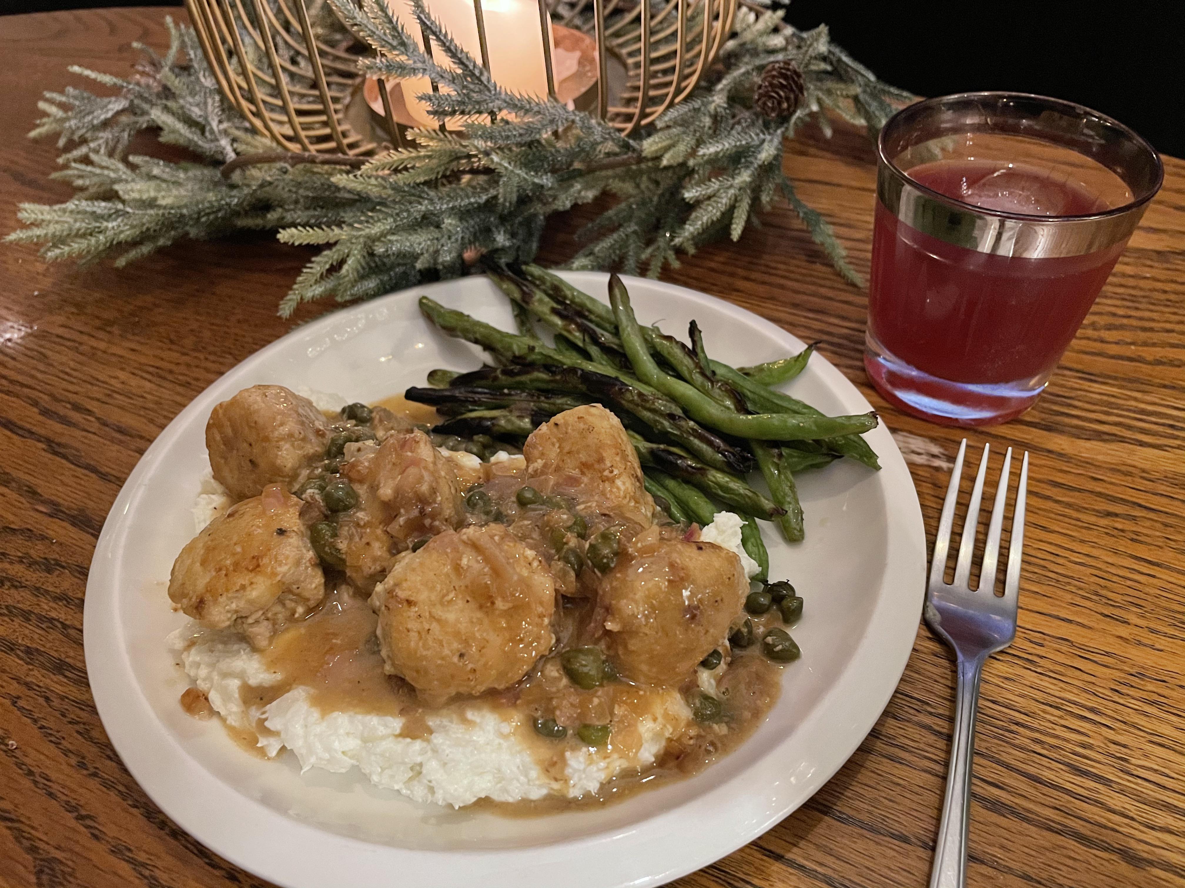 Marley Spoon Chicken Piccata Meatballs with Cauliflower Mash and
