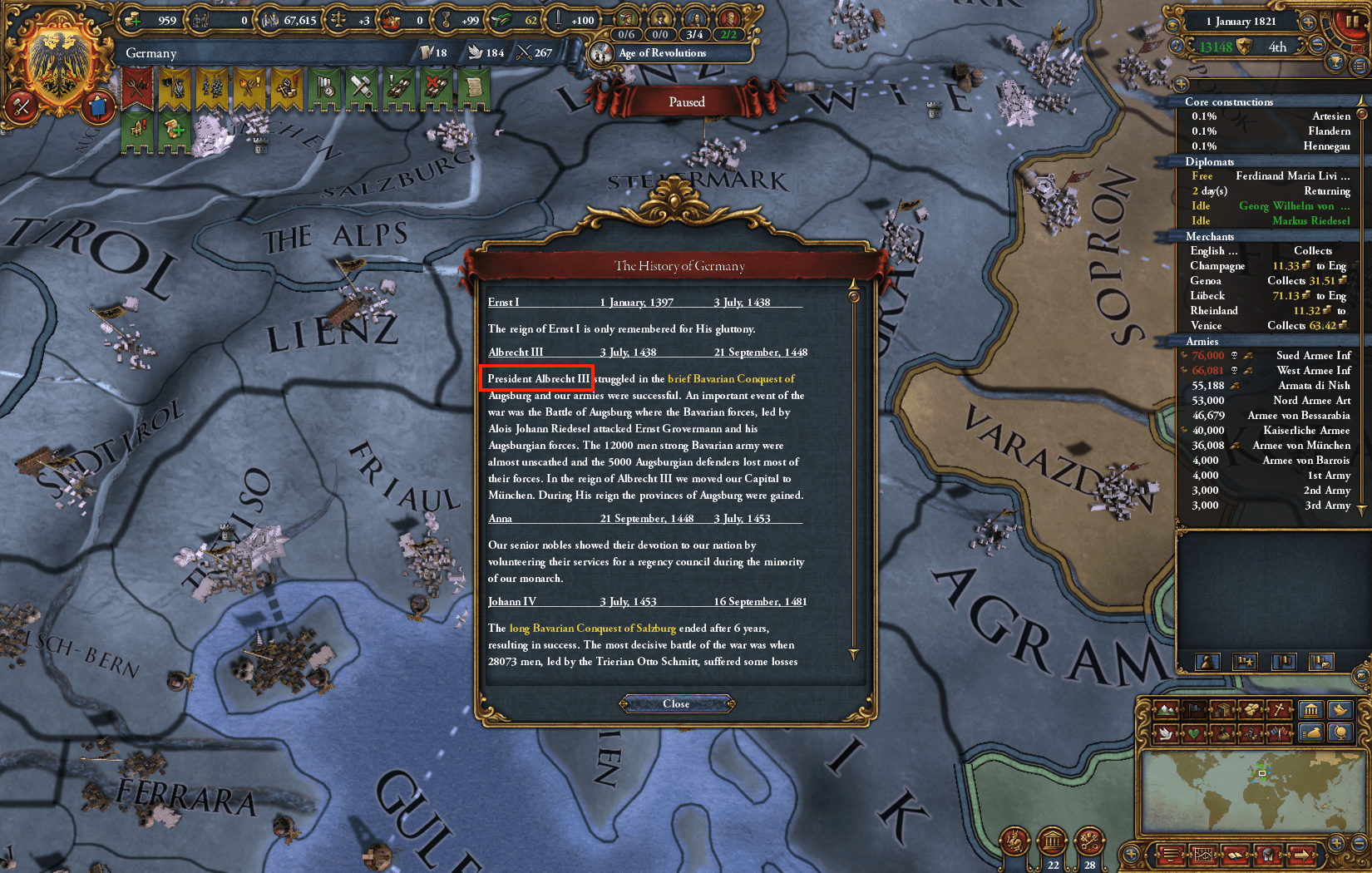 Apparently the Bavarian ruler in 1440s had the title of President r/eu4
