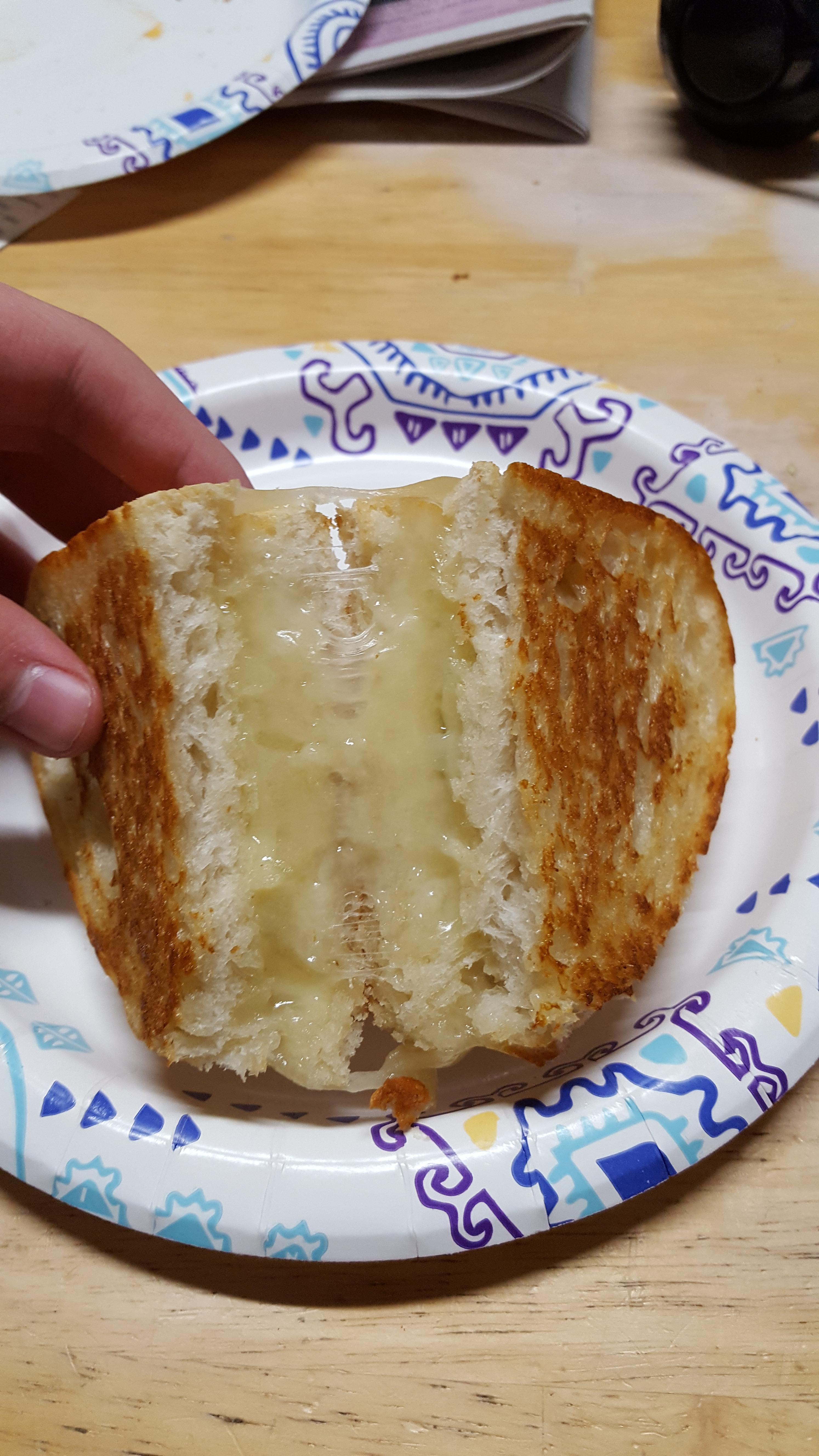 Cheddar and provolone on sourdough bread (homemade) Grilled Cheese Chirps