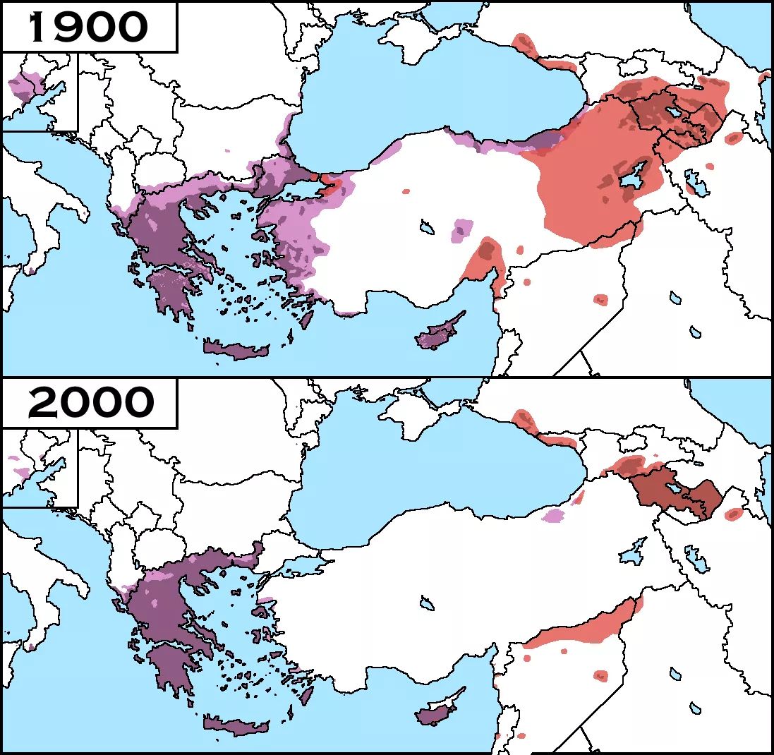 Map of Greek and Armenian populations in 1900 and 2000 r/MapPorn