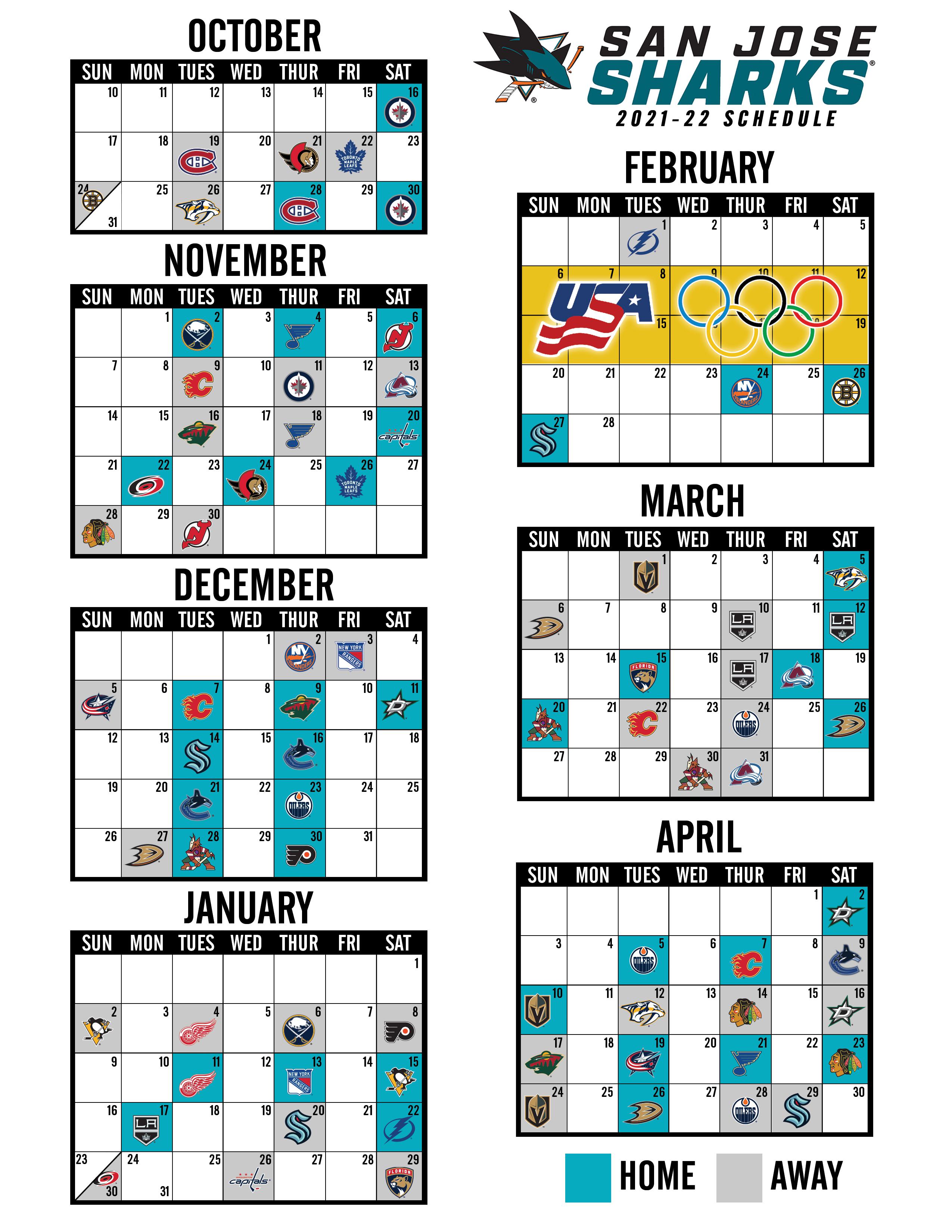 Sharks 202122 Schedule Calendar r/SanJoseSharks