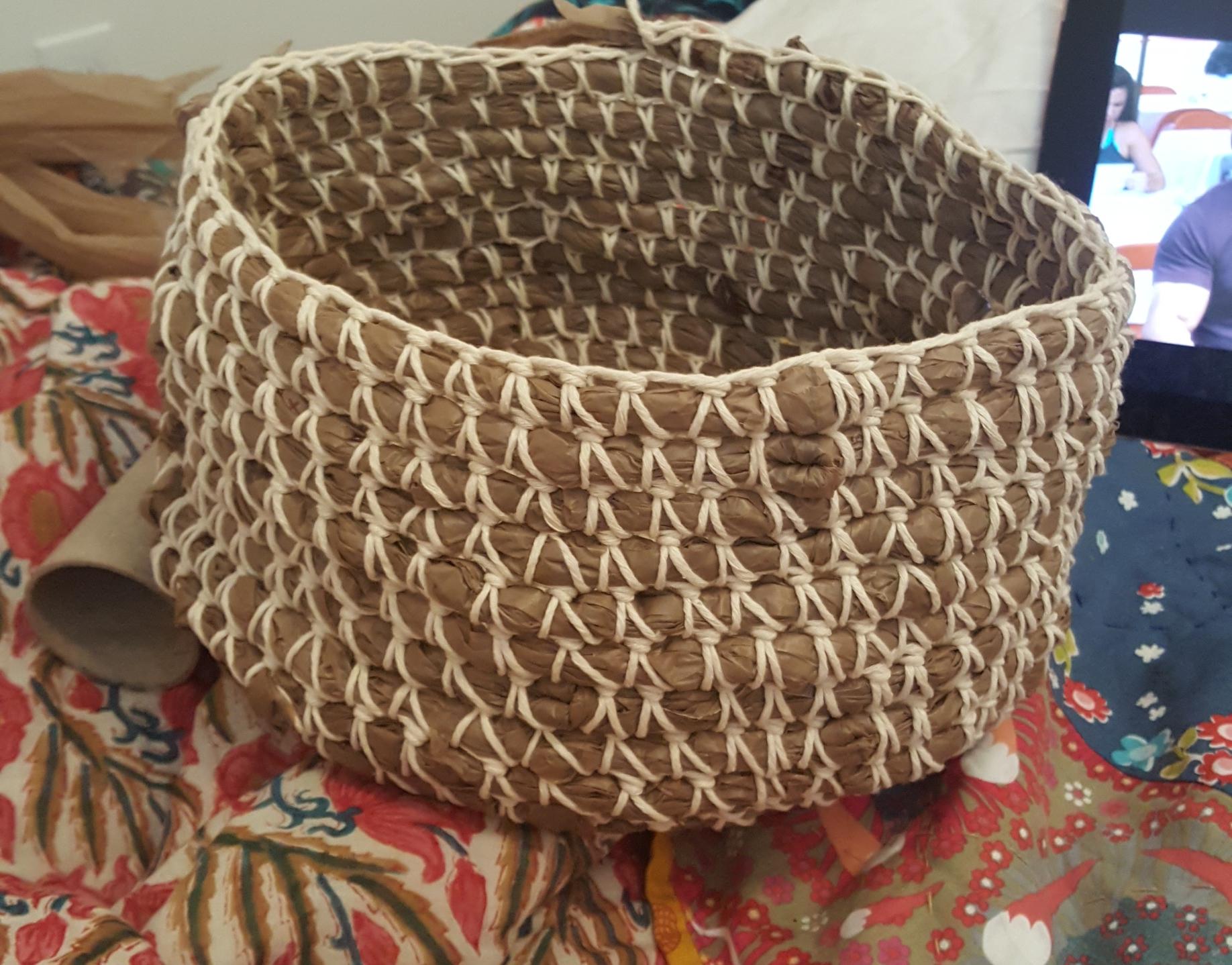 I started making a basket out of all of the plastic bags I've been hoarding r/ZeroWaste