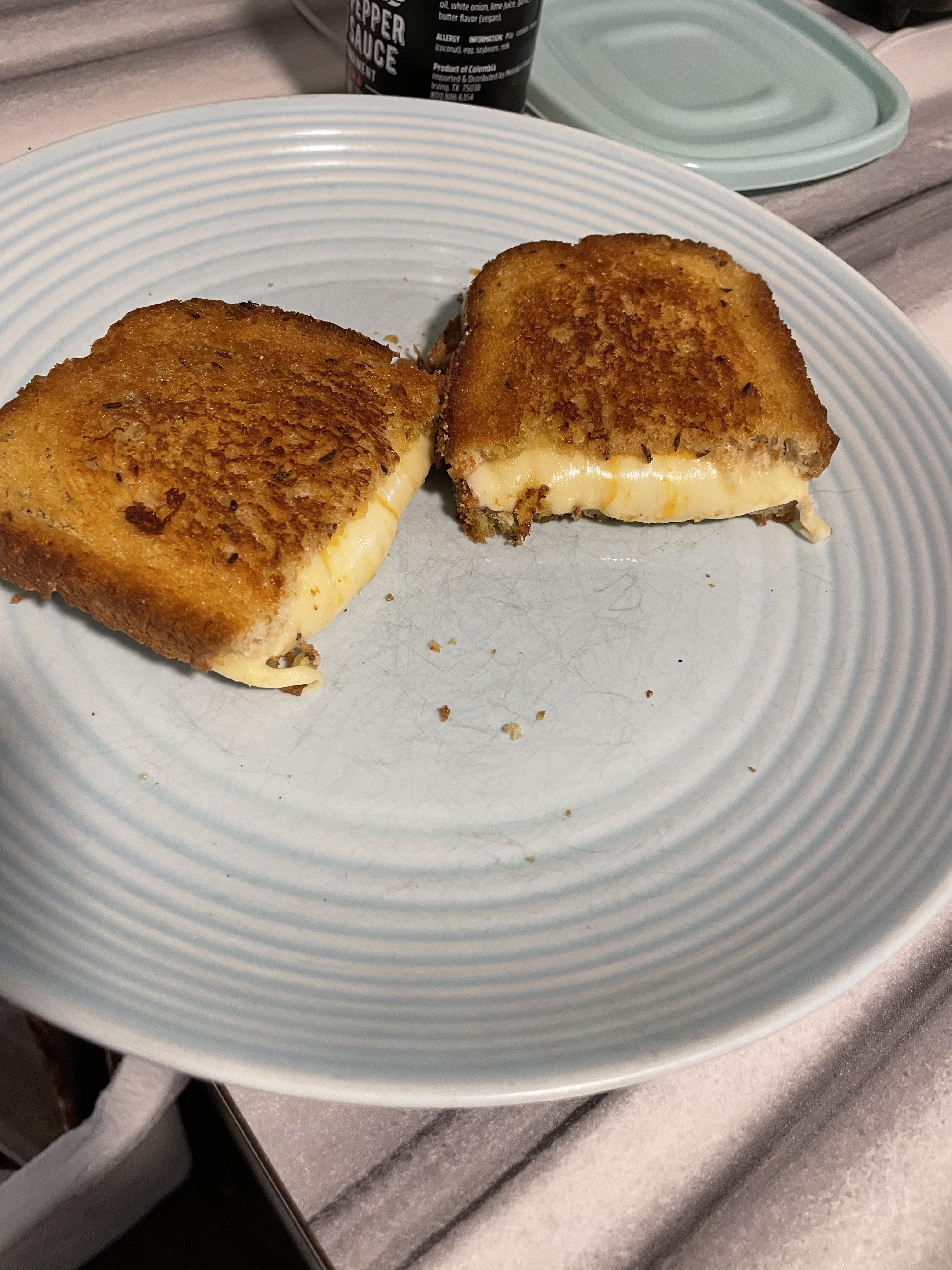 Smoked Gouda, Muenster, and Jarlsberg fried with olive oil & butter r