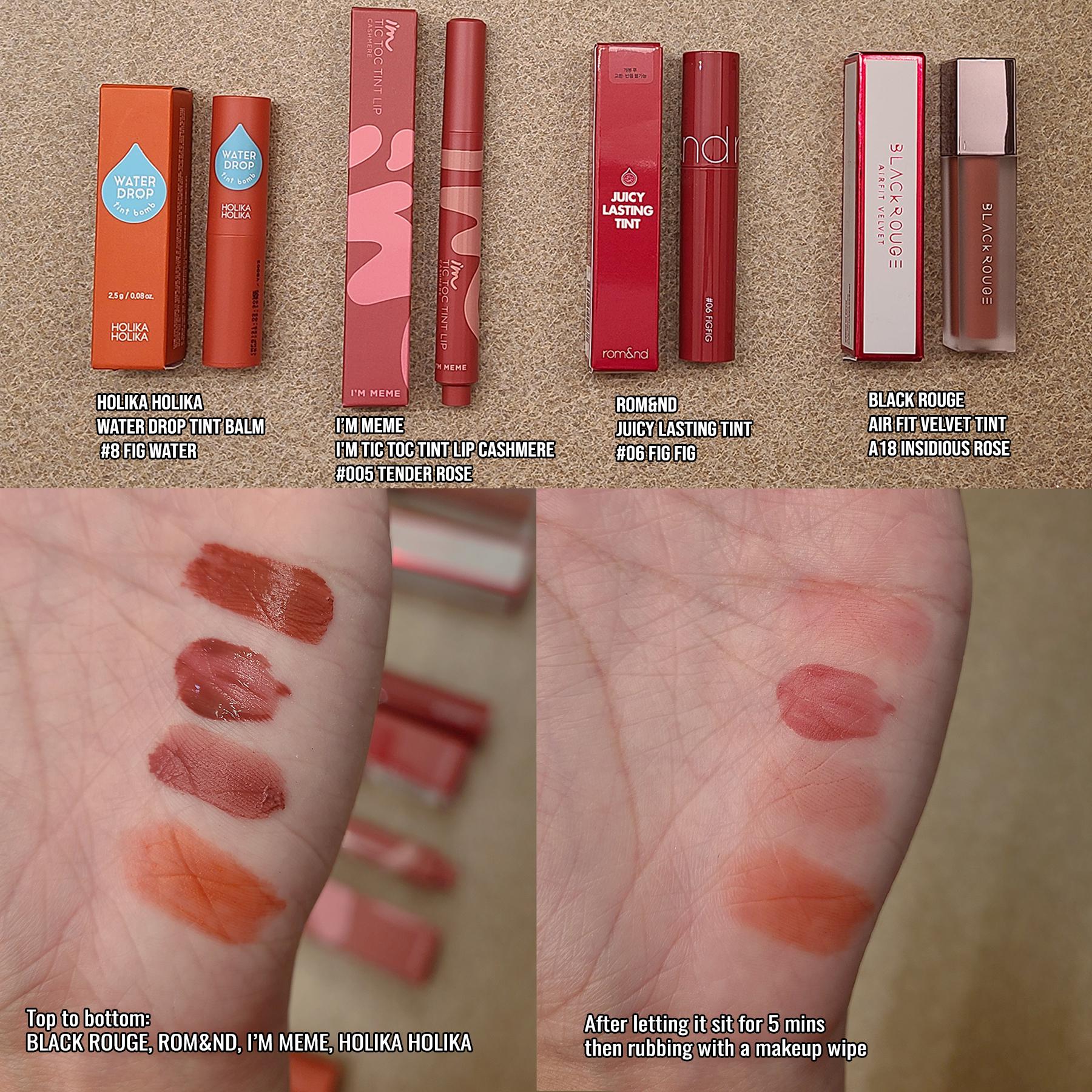YesStyle LIP TINTS mini review, swatches, comparison! Rom&nd, I'M