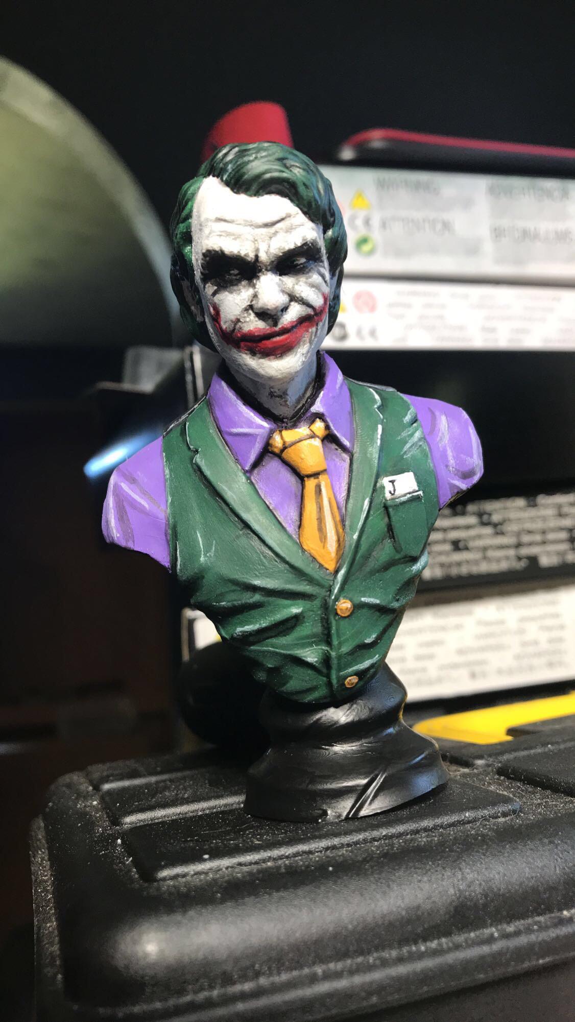 Printed and painted a joker bust. I know the face may not look like it